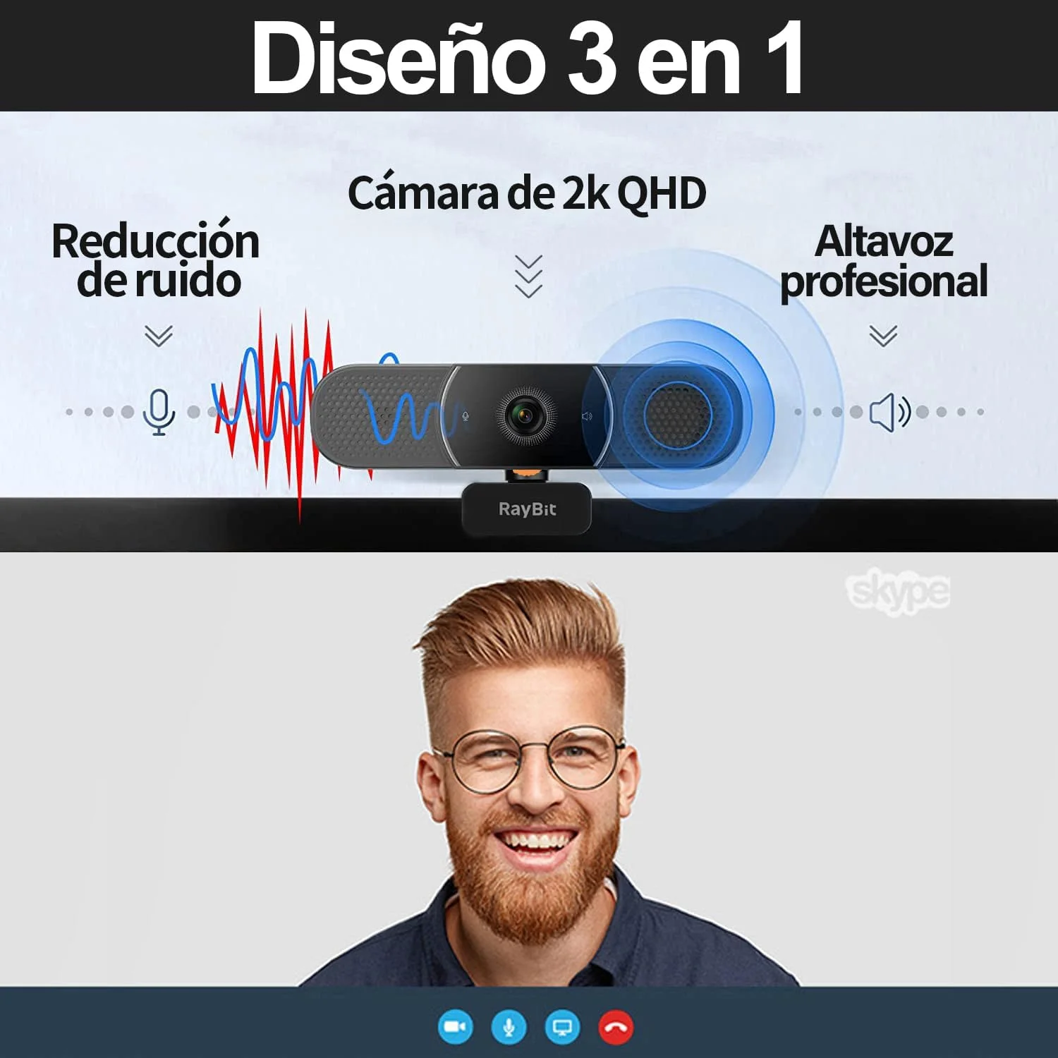 وبکم 3 در 1 RayBit - وبکم 2K HD با میکروفون، بلندگو و پوشش، صدای استریو شفاف و جبران نوردهی و فوکوس خودکار، دوربین وب USB برای کامپیوتر رومیزی/رایانه شخصی/لپتاپ/زوم/اسکایپ/تیمز وبکم 3 در 1 RayBit - وبکم 2K HD با میکروفون، بلندگو و پوشش، صدای استریو شفاف و جبران نوردهی و فوکوس خودکار، دوربین وب USB برای کامپیوتر رومیزی/رایانه شخصی/لپتاپ/زوم/اسکایپ/تیمز