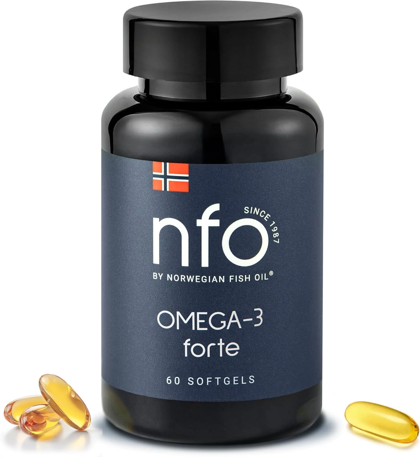 امگا 3 فورته NFO [60 کپسول] روغن ماهی نروژی با غلظت بالا EPA:DHA + ویتامین E و ژلاتین ماهی کمپلکس طبیعی برای بزرگسالان و کودکان بالای 3 سال ساخت نروژ از ماهی وحشی تازه صید شده