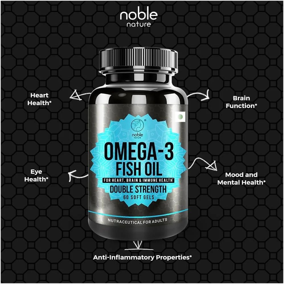 روغن ماهی امگا 3 با قدرت دو برابر نوبل نیچر - مکمل روغن ماهی با اسیدهای چرب EPA و DHA - پشتیبانی از قلب، مغز و سیستم ایمنی برای آقایان و بانوان - 1000 میلی گرم، 60 سافت ژل روغن ماهی امگا 3 با قدرت دو برابر نوبل نیچر - مکمل روغن ماهی با اسیدهای چرب EPA و DHA - پشتیبانی از قلب، مغز و سیستم ایمنی برای آقایان و بانوان - 1000 میلی گرم، 60 سافت ژل