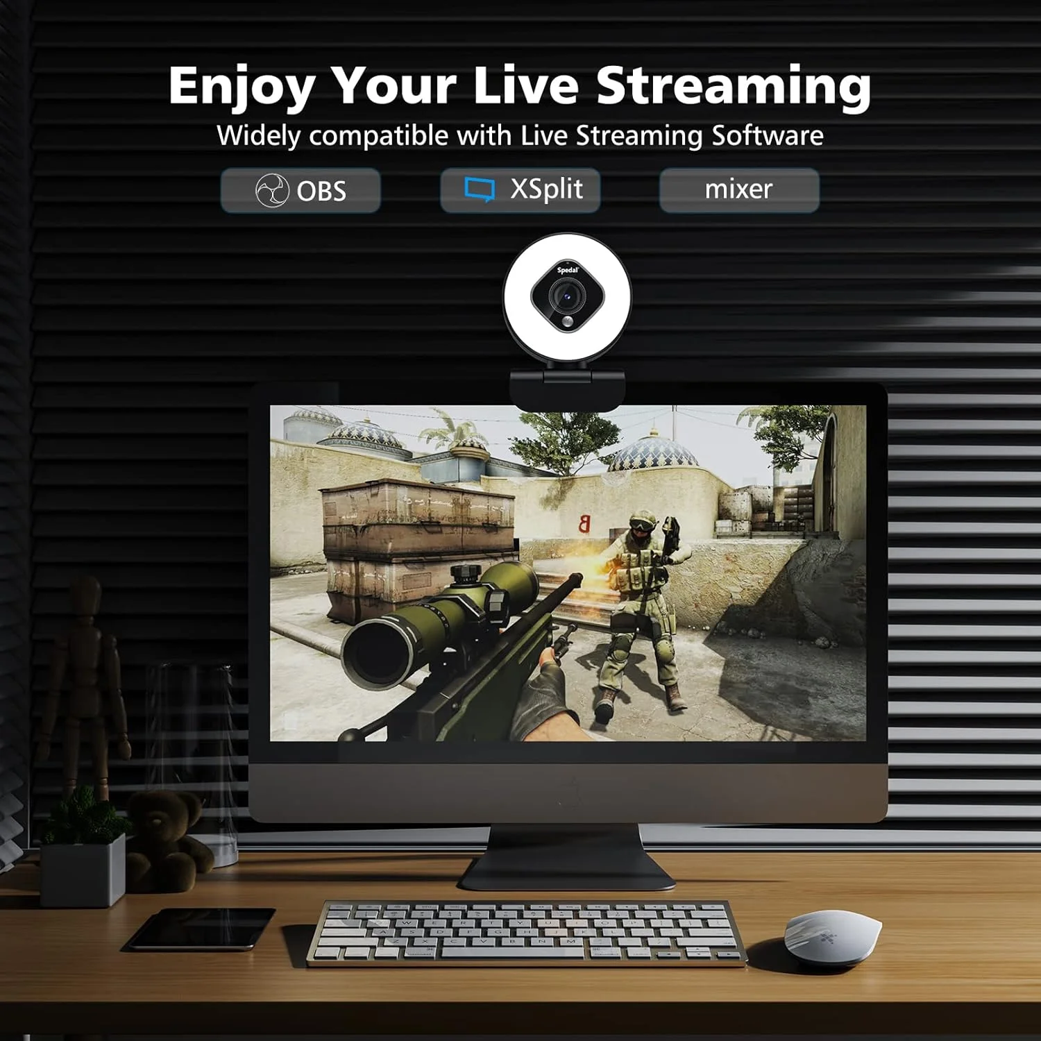 وب کم اسپیدال HD1080P با نور حلقه ای و لنز زوم، روشنایی قابل تنظیم 3 سطح، وب کم فوکوس خودکار با سه پایه و میکروفون، شامل نرم افزار وب کم، دوربین استریمینگ برای ویندوز و مک وب کم اسپیدال HD1080P با نور حلقه ای و لنز زوم، روشنایی قابل تنظیم 3 سطح، وب کم فوکوس خودکار با سه پایه و میکروفون، شامل نرم افزار وب کم، دوربین استریمینگ برای ویندوز و مک