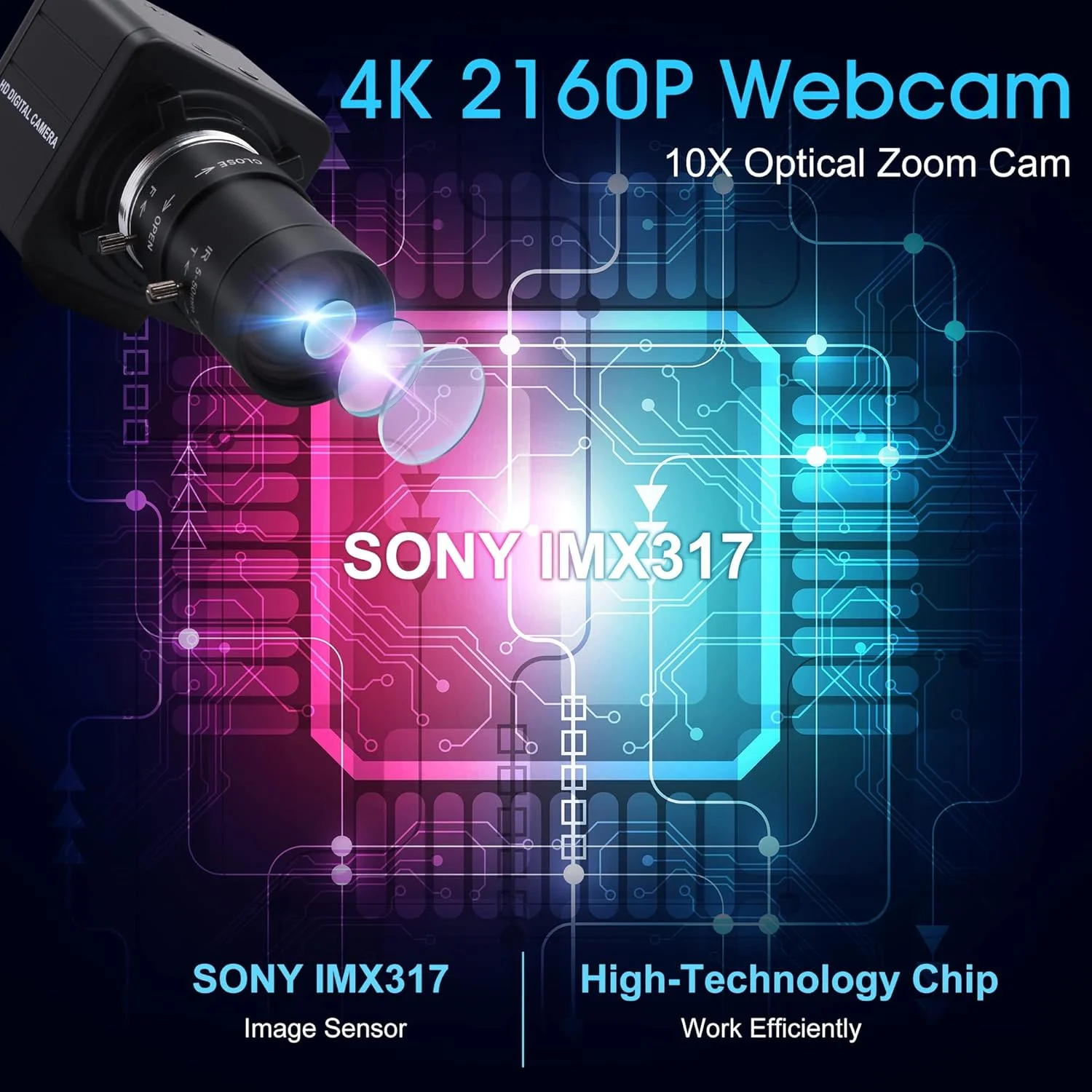 وبکم USB با قابلیت تغییر فاصله کانونی 4K، زوم اپتیکال 10x، وبکم 5-50mm با قابلیت تنظیم فوکوس، وب کم USB 4K Ultra HD 2160P، دوربین زوم با سنسور IMX317، وبکم USB با قابلیت زوم و تغییر فاصله کانونی برای Mac/Window/Linux/Raspberry Pi وبکم USB با قابلیت تغییر فاصله کانونی 4K، زوم اپتیکال 10x، وبکم 5-50mm با قابلیت تنظیم فوکوس، وب کم USB 4K Ultra HD 2160P، دوربین زوم با سنسور IMX317، وبکم USB با قابلیت زوم و تغییر فاصله کانونی برای Mac/Window/Linux/Raspberry Pi