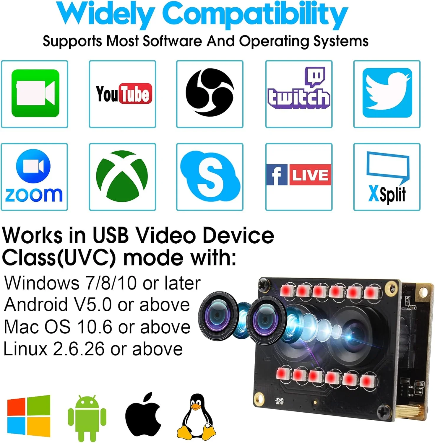 وبکم USB ماژول دوربین دوگانه لنز، ماژول وبکم دو لنز WDR، ماژول وبکم 2 مگاپیکسلی FHD 1080P با سنسور AR0230، وبکم روز و شب با 12 عدد چراغ LED IR، ماژول دوربین وب با زاویه 90 درجه برای اکثر سیستمعاملها وبکم USB ماژول دوربین دوگانه لنز، ماژول وبکم دو لنز WDR، ماژول وبکم 2 مگاپیکسلی FHD 1080P با سنسور AR0230، وبکم روز و شب با 12 عدد چراغ LED IR، ماژول دوربین وب با زاویه 90 درجه برای اکثر سیستمعاملها