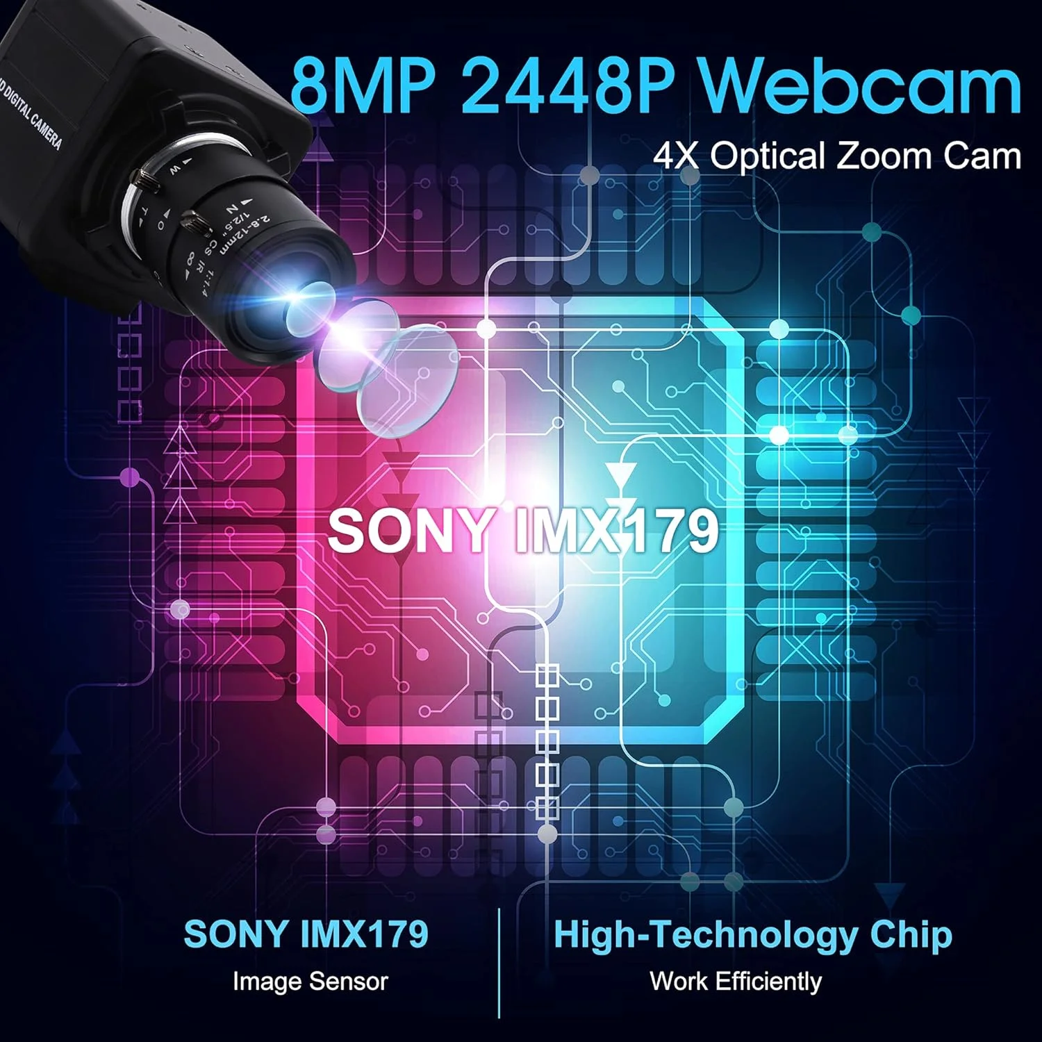 وب کم USB با لنز وریفوکال، دوربین مینی 2.8-12 میلی متری 8 مگاپیکسلی سونی IMX179 USB با دوربین های با کیفیت بالا 3264X2448 USB2.0، پشتیبانی از اکثر سیستم عامل ها/پروتکل UVC/اکثر سیستم عامل ها/بدون نیاز به درایور