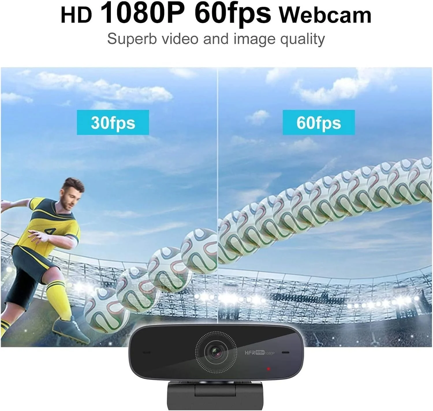 وب کم، 1080p 60 فریم در ثانیه با فوکوس خودکار، وب کم Full HD USB دوربین استریم با میکروفون برای کنفرانس، پخش زنده و ضبط