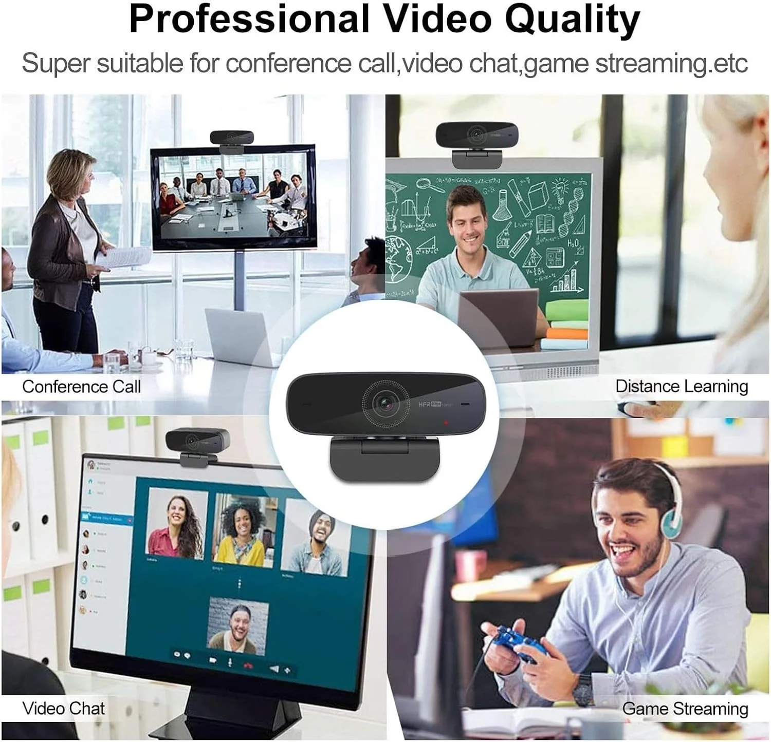 وب کم، 1080p 60 فریم در ثانیه با فوکوس خودکار، وب کم Full HD USB دوربین استریم با میکروفون برای کنفرانس، پخش زنده و ضبط