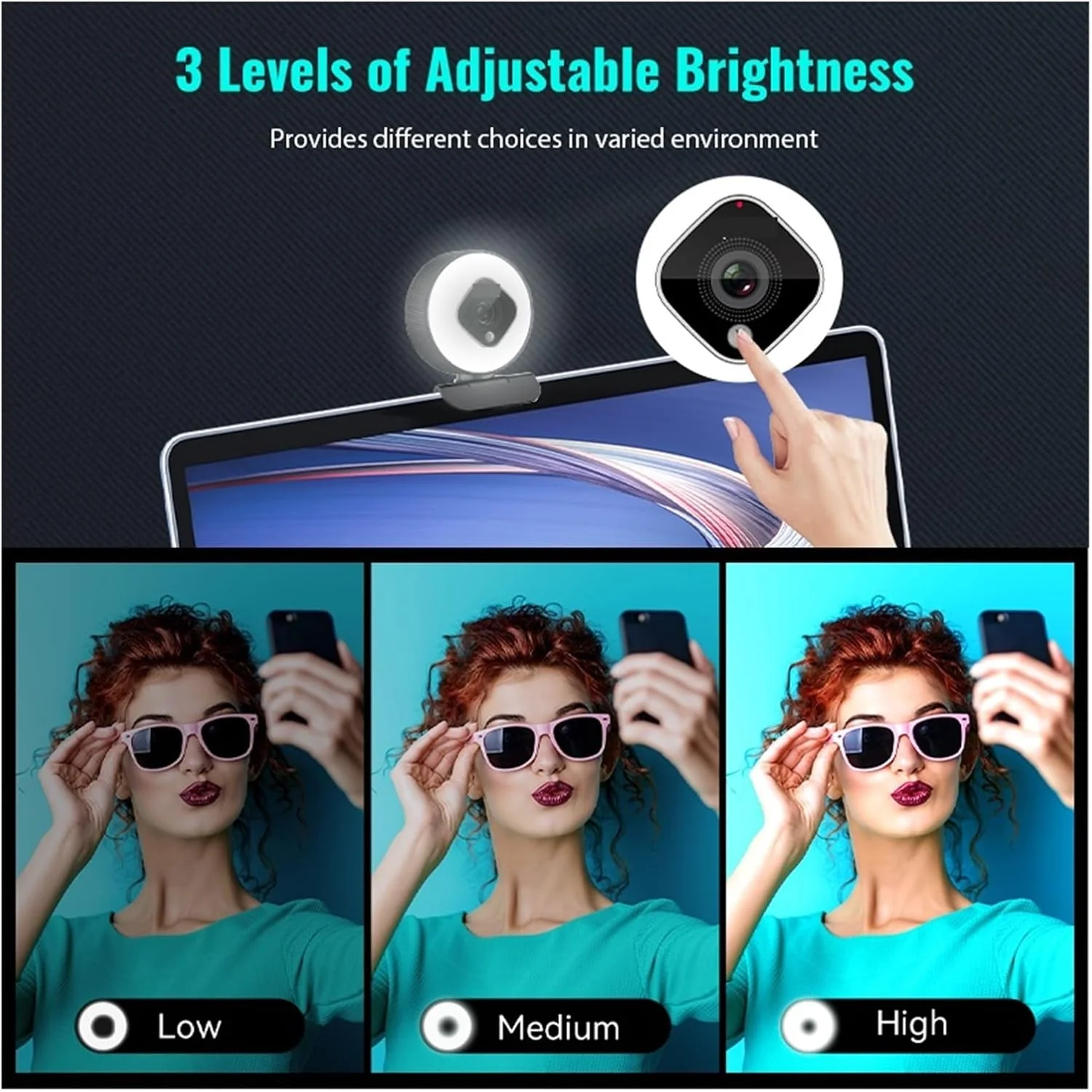 وب‌کم HD 1080P با سرعت 60 فریم در ثانیه، وب‌کم USB با نور پس‌زمینه و دارای پوشش حریم خصوصی و میکروفون داخلی برای کنفرانس، پخش زنده و ضبط