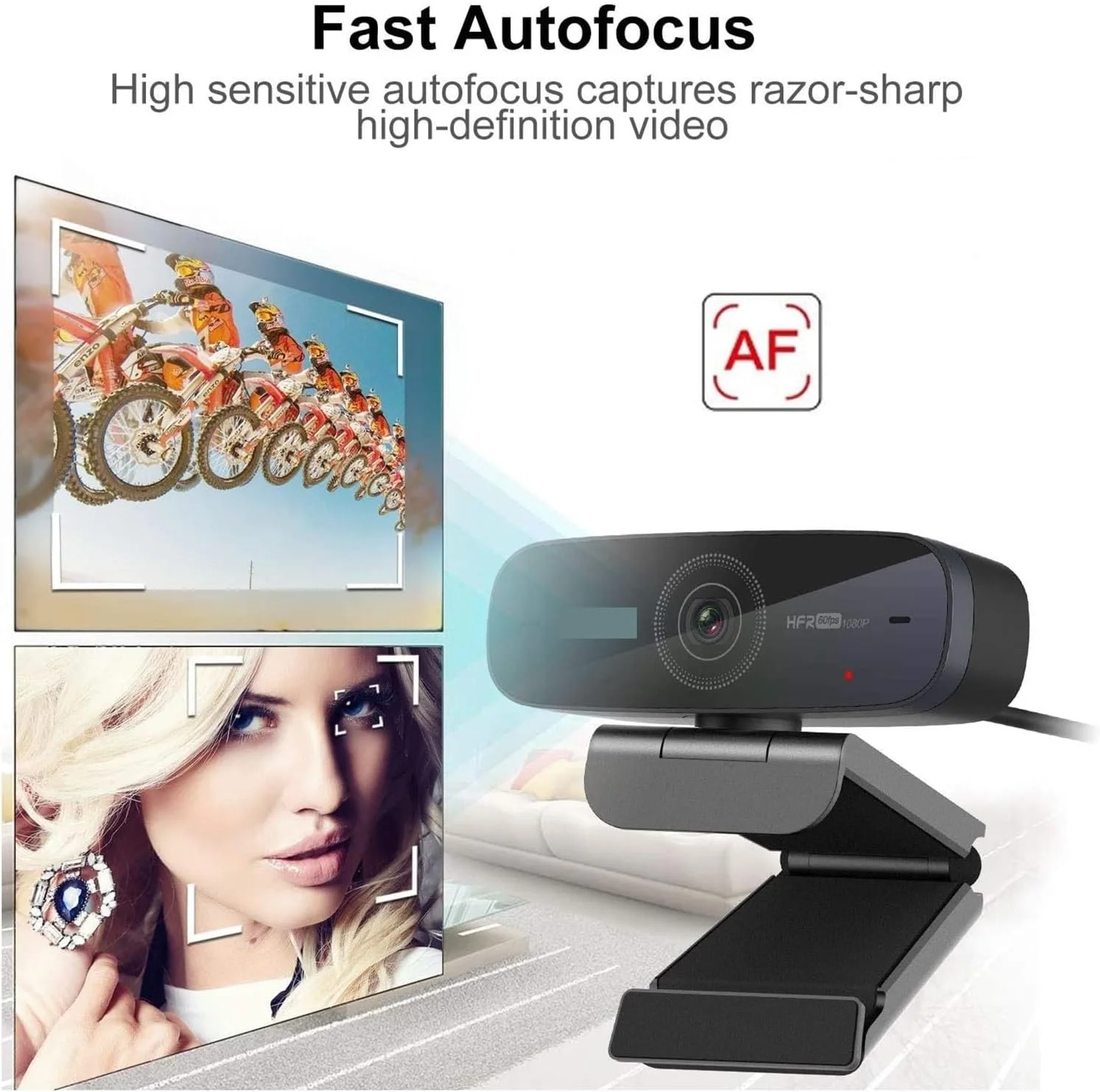 وب کم، 1080p با 60 فریم در ثانیه، وب کم USB با کیفیت Full HD و فوکوس خودکار، دوربین استریم با میکروفون برای کامپیوتر، کنفرانس های کاری و جلسات