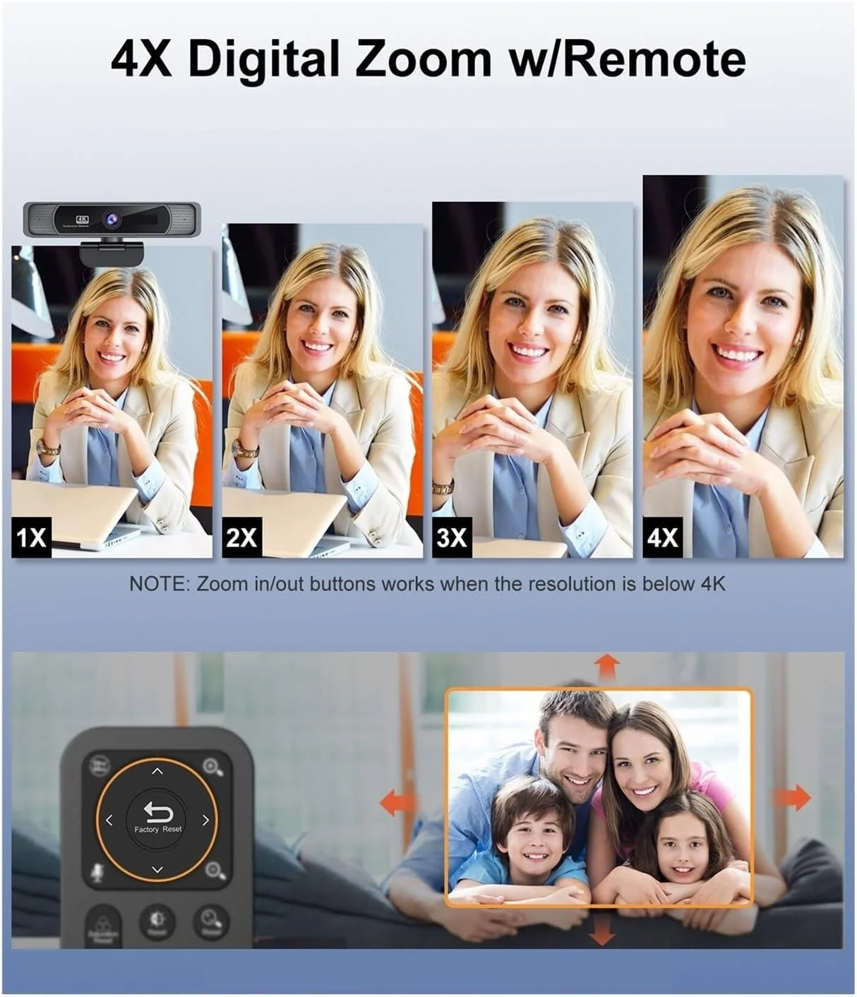 وب کم، دوربین وب با کیفیت بالا 4K با سرعت 30 فریم در ثانیه، دوربین وب با زاویه دید عریض 120 درجه با میکروفون و کنترل از راه دور برای پخش زنده و کنفرانس های کامپیوتری