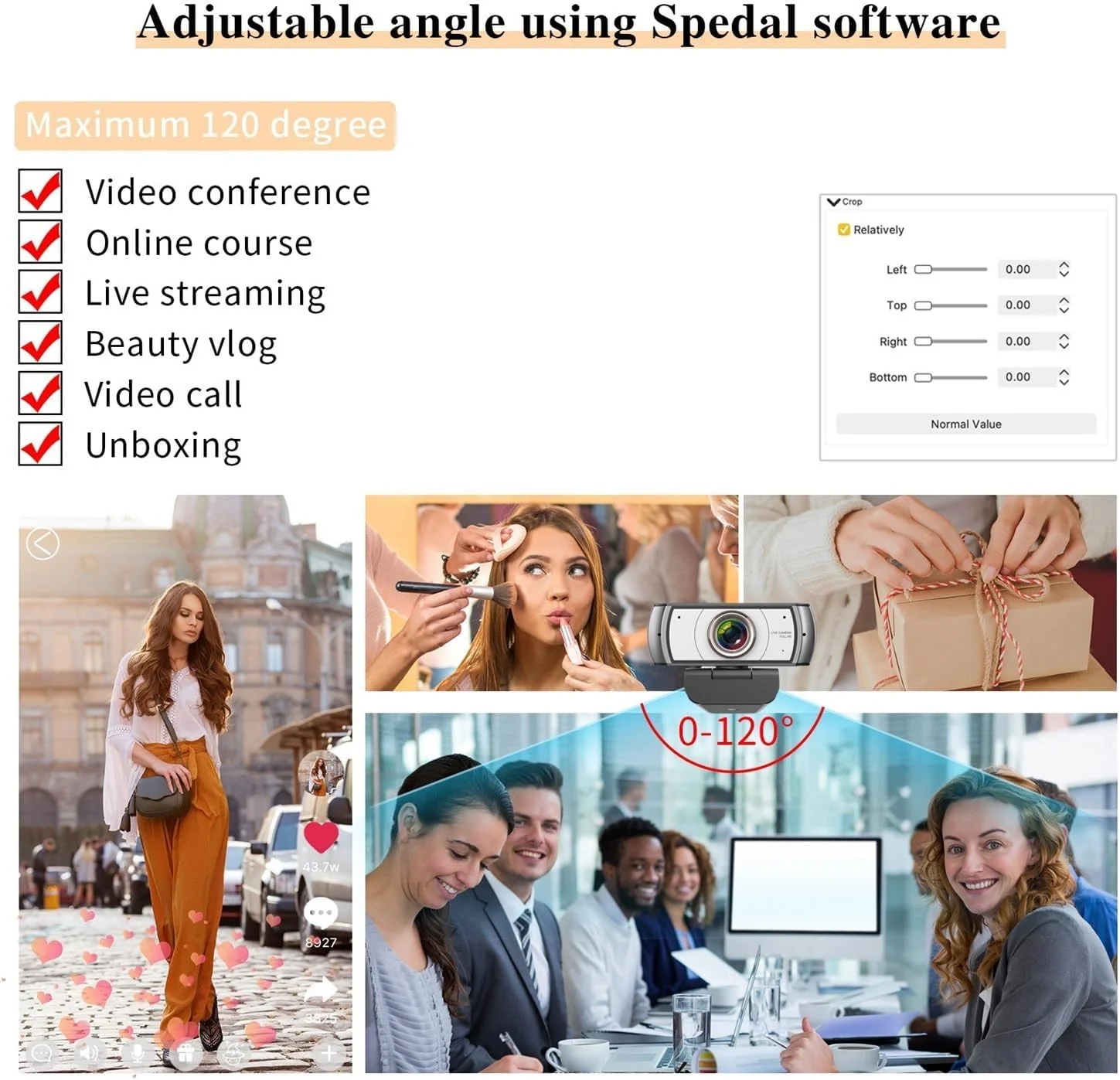 وب کم، دوربین وب با زاویه دید گسترده 120 درجه فول اچ دی 1080P با سه پایه برای کنفرانس، پخش زنده و ضبط