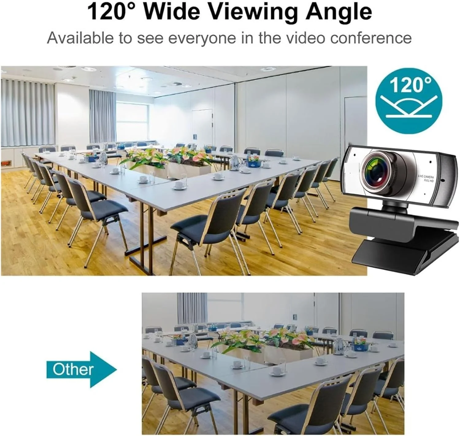 وب کم، دوربین وب با زاویه دید گسترده 120 درجه فول اچ دی 1080P با سه پایه برای کنفرانس، پخش زنده و ضبط