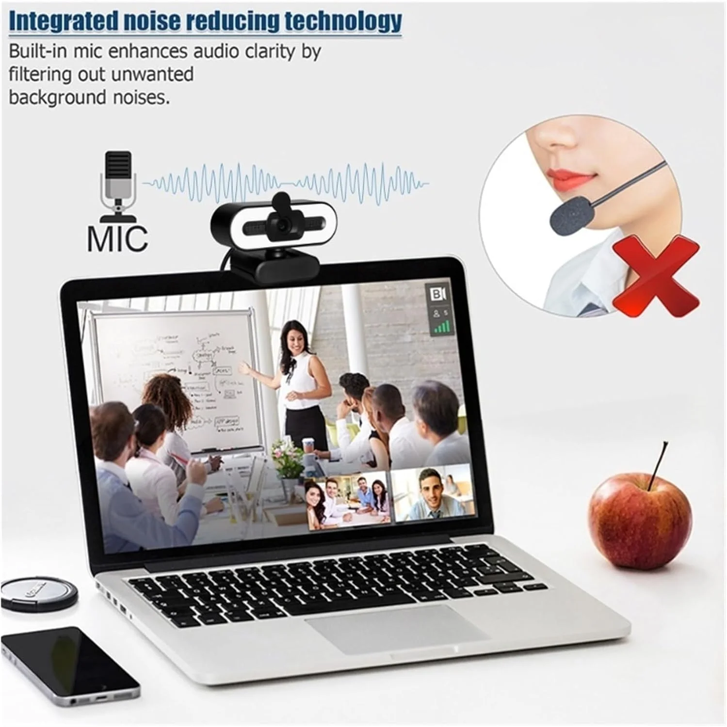 وب کم، دوربین وب 1080P 4K Full HD با حلقه نور پر کننده، مناسب برای کامپیوتر رومیزی و لپ تاپ، دوربین وب پخش زنده ویدئو با میکروفون، دوربین های چرخشی (4K)