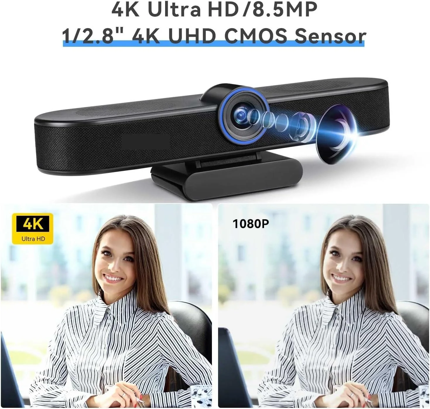 وبکم کنفرانس 4K با زاویه دید فوقالعاده گسترده، 8 مگاپیکسل، زوم دیجیتال 5x با قاببندی خودکار، وبکم زنده USB PC (B) وبکم کنفرانس 4K با زاویه دید فوقالعاده گسترده، 8 مگاپیکسل، زوم دیجیتال 5x با قاببندی خودکار، وبکم زنده USB PC (B)