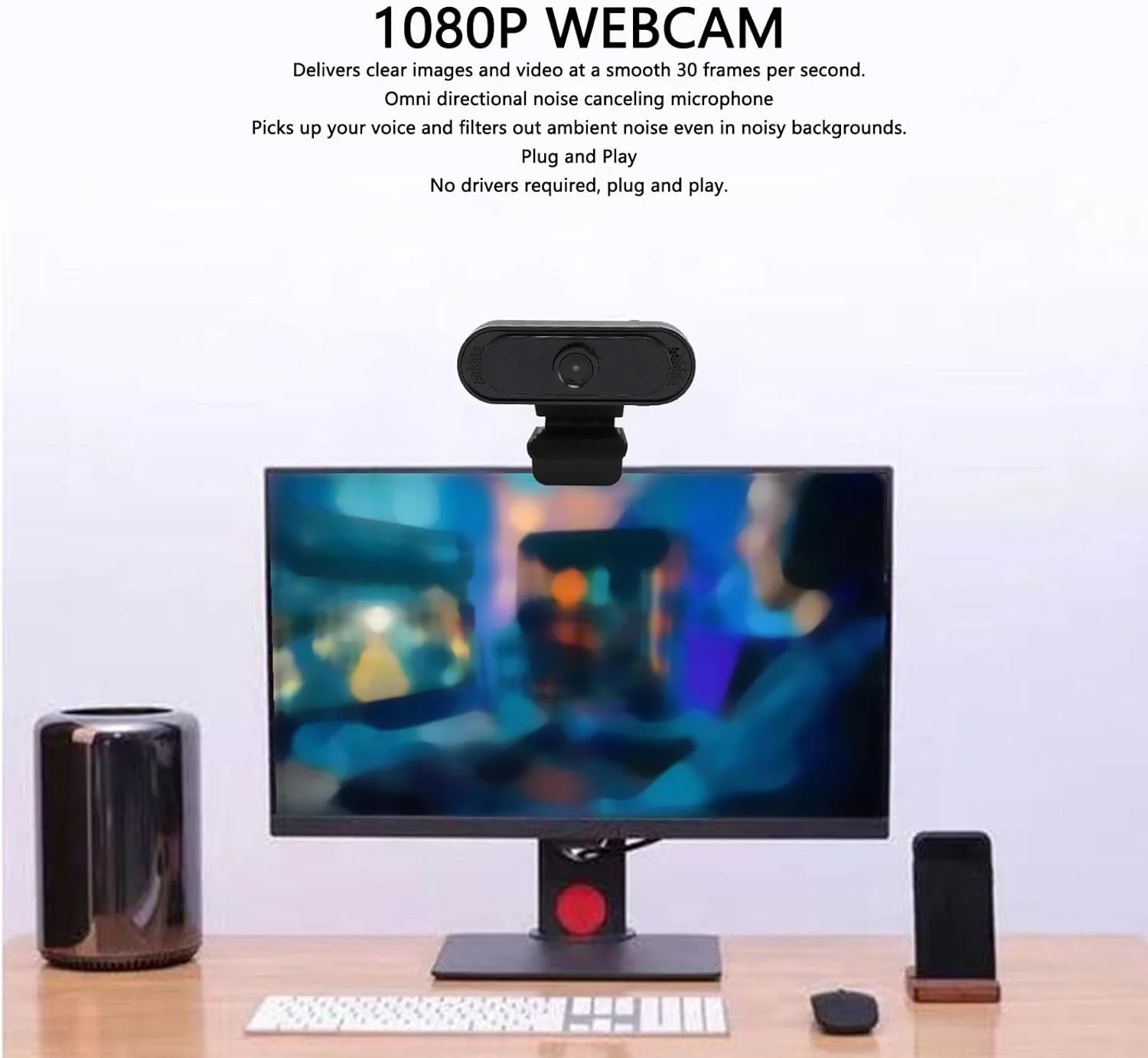 وب کم XUMIUZIY با کیفیت 1080P HD و سرعت 30 فریم بر ثانیه، دوربین وب HD کامپیوتر USB با میکروفون حذف نویز، فوکوس خودکار، اتصال آسان، مناسب برای زوم/اسکایپ/فیس تایم، کنفرانس و تماس تصویری
