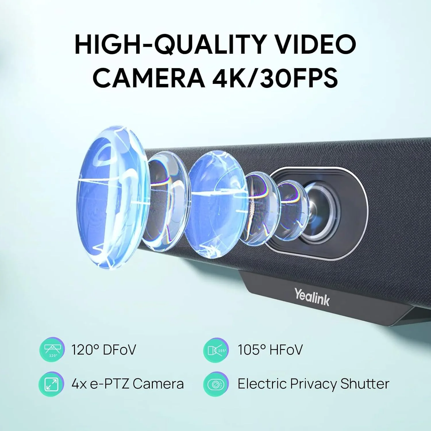 سیستم اتاق کنفرانس ویدیویی Yealink MeetingBar A10 دوربین 4K با زاویه دید عریض 120 درجه، قاببندی خودکار هوش مصنوعی، وبکم کنفرانس با 8 میکروفون، ردیابی بلندگو، حذف نویز، دارای گواهینامه Teams و Zoom سیستم اتاق کنفرانس ویدیویی Yealink MeetingBar A10 دوربین 4K با زاویه دید عریض 120 درجه، قاببندی خودکار هوش مصنوعی، وبکم کنفرانس با 8 میکروفون، ردیابی بلندگو، حذف نویز، دارای گواهینامه Teams و Zoom
