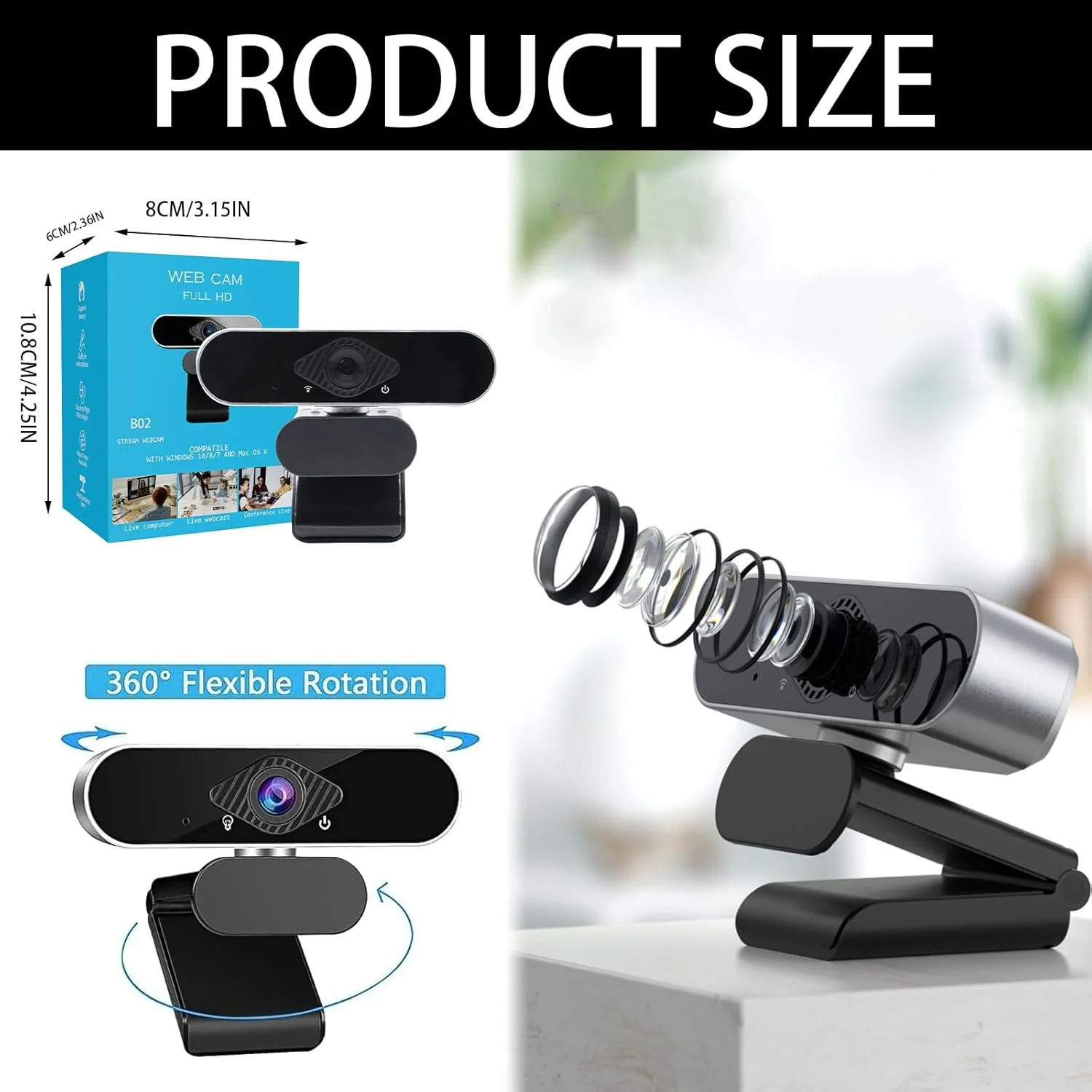 وب کم با میکروفون دوربین کامپیوتر PC Cam 1080p HD Mini Facecam کنفرانس ویدیویی 360 درجه قابل تنظیم USB وب کم Plug & Play برای کنفرانس پخش زنده ضبط سازگار با Skype/Zoom/YouTube وب کم با میکروفون دوربین کامپیوتر PC Cam 1080p HD Mini Facecam کنفرانس ویدیویی 360 درجه قابل تنظیم USB وب کم Plug & Play برای کنفرانس پخش زنده ضبط سازگار با Skype/Zoom/YouTube