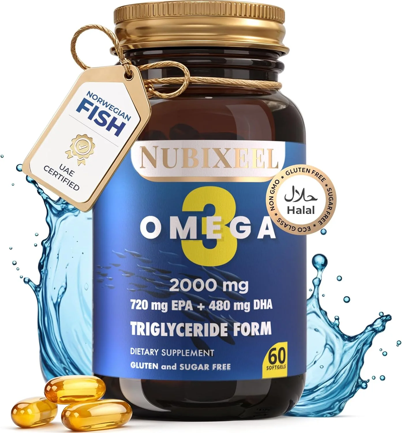 کپسول روغن ماهی امگا 3 ممتاز - 2000 میلی گرم 720 EPA + 480 DHA | فرم تری گلیسیرید | پشتیبانی از قلب، مغز و مفاصل | روغن ماهی نروژی | برای آقایان و بانوان | دارای گواهی حلال | بدون شکر کپسول روغن ماهی امگا 3 ممتاز - 2000 میلی گرم 720 EPA + 480 DHA | فرم تری گلیسیرید | پشتیبانی از قلب، مغز و مفاصل | روغن ماهی نروژی | برای آقایان و بانوان | دارای گواهی حلال | بدون شکر