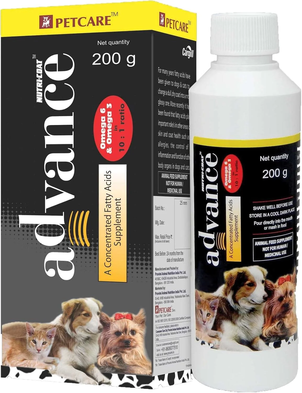 مکمل پیشرفته حاوی اسیدهای چرب امگا 6 و امگا 3 به همراه ویتامین ها | مشکی و زرد | مایع | 200 گرم