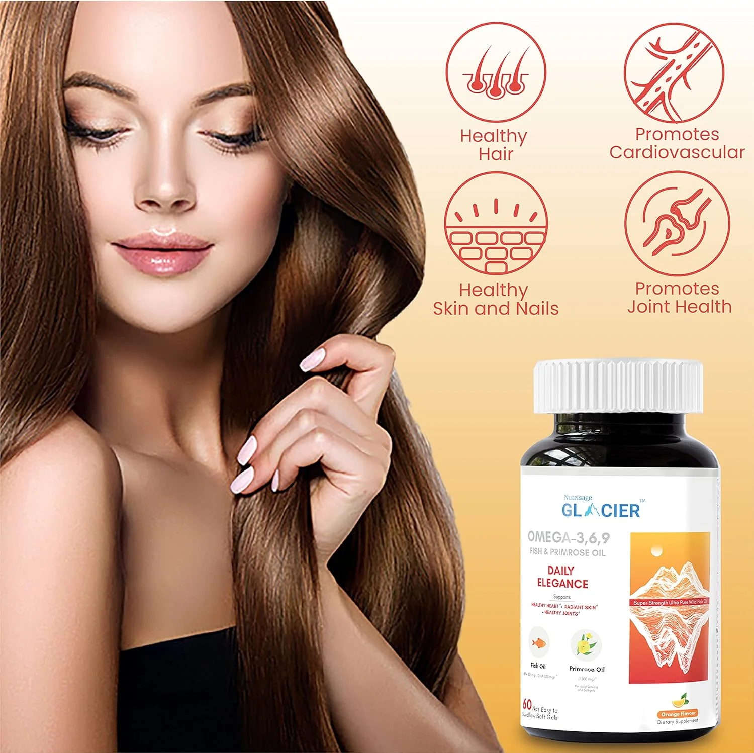 گلیشر دیلی الگانس امگا 3، 6، 9 - روغن ماهی 2090 میلی گرم و روغن گل پامچال 1300 میلی گرم و ویتامین ای برای سلامت قلب، مفاصل، پوست و مو - 60 سافت ژل با پوشش روده ای - بسته 1 عددی گلیشر دیلی الگانس امگا 3، 6، 9 - روغن ماهی 2090 میلی گرم و روغن گل پامچال 1300 میلی گرم و ویتامین ای برای سلامت قلب، مفاصل، پوست و مو - 60 سافت ژل با پوشش روده ای - بسته 1 عددی