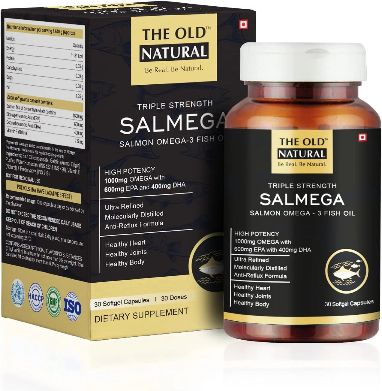 روغن ماهی امگا 3 سالمون با قدرت سه برابر 1800 میلی گرم، 60 سافت ژل | قدرت بالا 600 میلی گرم EPA و 400 میلی گرم DHA با ویتامین E | فوق تصفیه شده، فرمول ضد رفلاکس، بدون آروغ (بسته 2 عددی - 30)