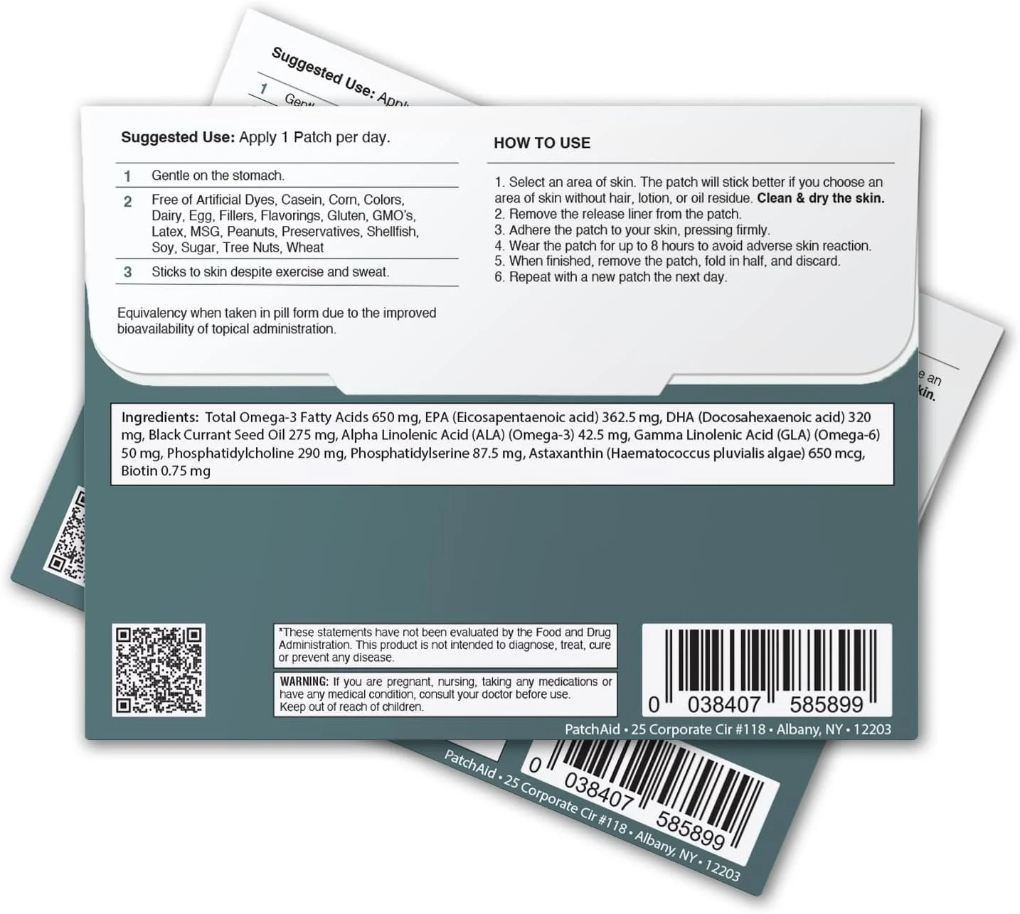 برچسب موضعی امگا 3 کودکان PatchAid - بسته 30 روزه