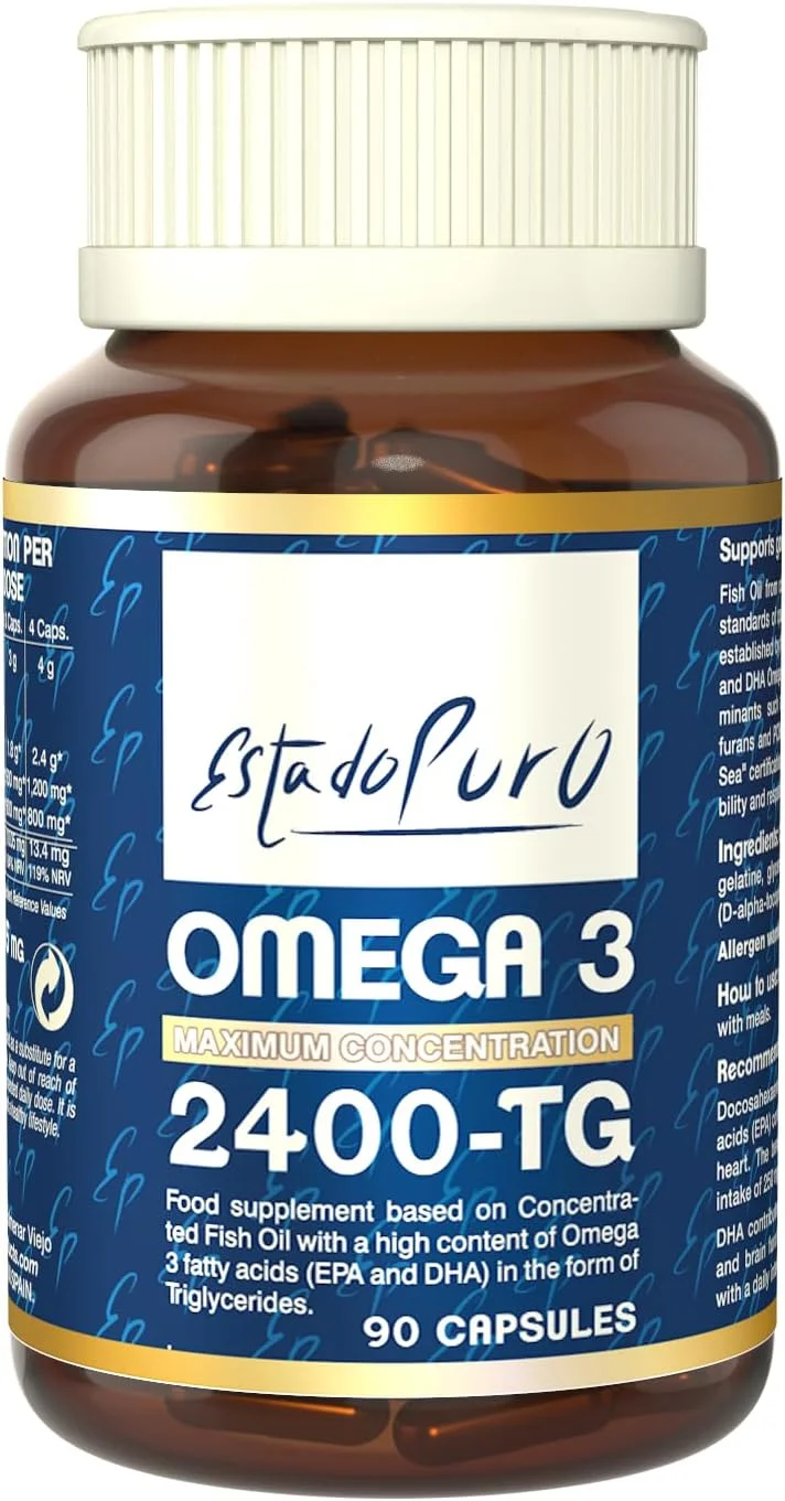 کپسول های امگا 3 - روغن ماهی به فرم تری گلیسیرید - 1200 میلی گرم EPA و 800 میلی گرم DHA - استاندارد بالا از پایداری و خلوص - 90 سافت ژل توسط TONGIL Estado Puro