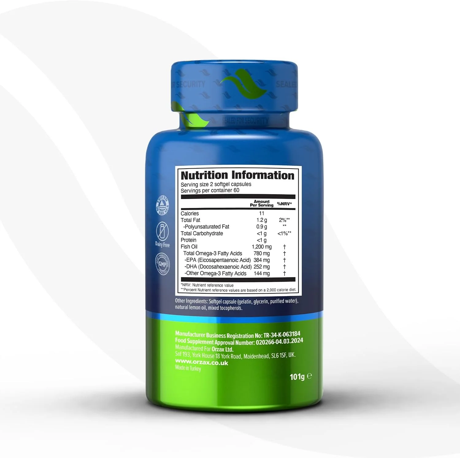 روغن ماهی اورزاکس 1200 میلی گرم، EPA و DHA، فرم تری گلیسیرید بدون طعم ماهی، طعم لیمو، پشتیبانی از قلب، مغز، چشم ها و مفاصل، 120 سافت ژل، تامین 60 روزه روغن ماهی اورزاکس 1200 میلی گرم، EPA و DHA، فرم تری گلیسیرید بدون طعم ماهی، طعم لیمو، پشتیبانی از قلب، مغز، چشم ها و مفاصل، 120 سافت ژل، تامین 60 روزه