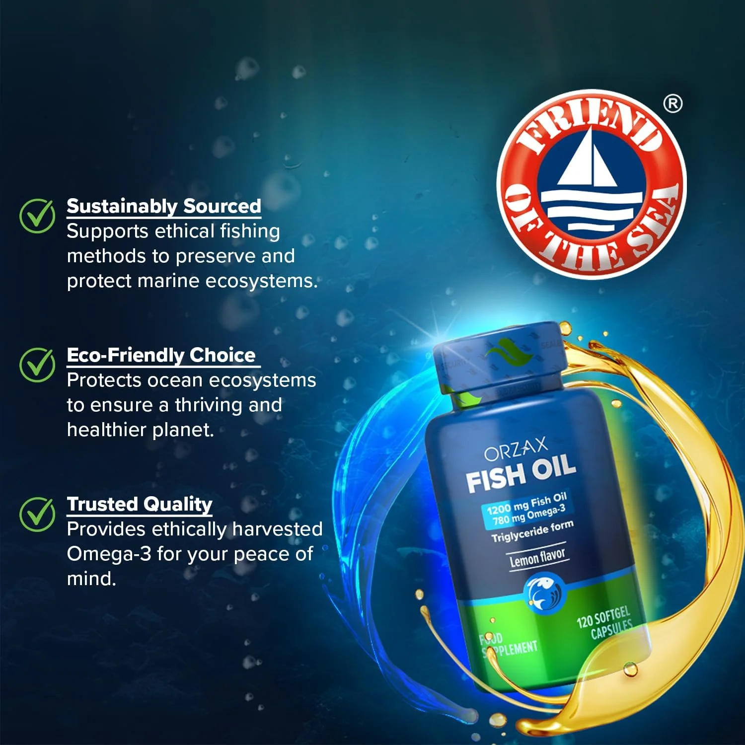 روغن ماهی اورزاکس 1200 میلی گرم، EPA و DHA، فرم تری گلیسیرید بدون طعم ماهی، طعم لیمو، پشتیبانی از قلب، مغز، چشم ها و مفاصل، 120 سافت ژل، تامین 60 روزه روغن ماهی اورزاکس 1200 میلی گرم، EPA و DHA، فرم تری گلیسیرید بدون طعم ماهی، طعم لیمو، پشتیبانی از قلب، مغز، چشم ها و مفاصل، 120 سافت ژل، تامین 60 روزه