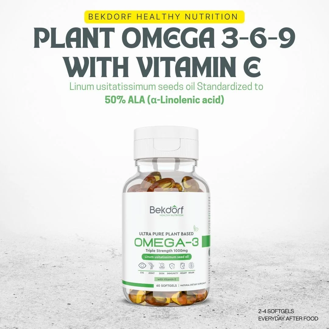 امگا 3 گیاهی به همراه ویتامین ای - 60 سافت ژل | پشتیبانی از سلامت پوست، چشم، مغز، مفاصل، ایمنی و قلب | امگا 3 گیاهی به همراه ویتامین ای - 60 سافت ژل | پشتیبانی از سلامت پوست، چشم، مغز، مفاصل، ایمنی و قلب |