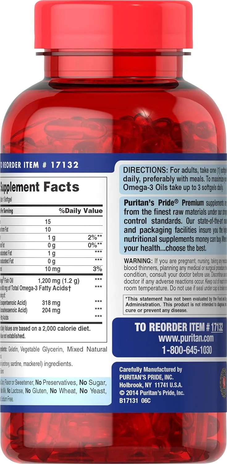 روغن ماهی امگا 3 با قدرت دو برابر Puritan's Pride، 1200 میلی گرم، 180 عدد روغن ماهی امگا 3 با قدرت دو برابر Puritan's Pride، 1200 میلی گرم، 180 عدد