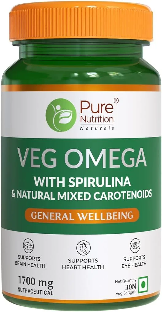 امگا 3 گیاهی Pure Nutrition (30 سافت ژل گیاهی) | روغن جلبک با اسپیرولینا و کاروتنوئیدهای طبیعی | منبع 100% گیاهی | جلبک غنی از DHA | پشتیبانی از سلامت مغز، قلب، پوست، مو و چشم امگا 3 گیاهی Pure Nutrition (30 سافت ژل گیاهی) | روغن جلبک با اسپیرولینا و کاروتنوئیدهای طبیعی | منبع 100% گیاهی | جلبک غنی از DHA | پشتیبانی از سلامت مغز، قلب، پوست، مو و چشم