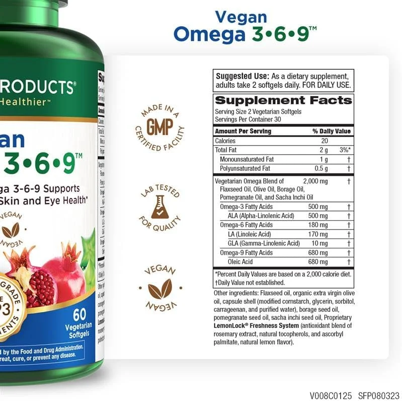 فرمول امگا گیاهی و وگان امگا 3-6-9 Purity Products - کمپلکس اسید چرب ضروری "5 در 1" - اسیدهای چرب ضروری امگا 3 6 9 گیاهی (EFA) با فرمول علمی - از (60)