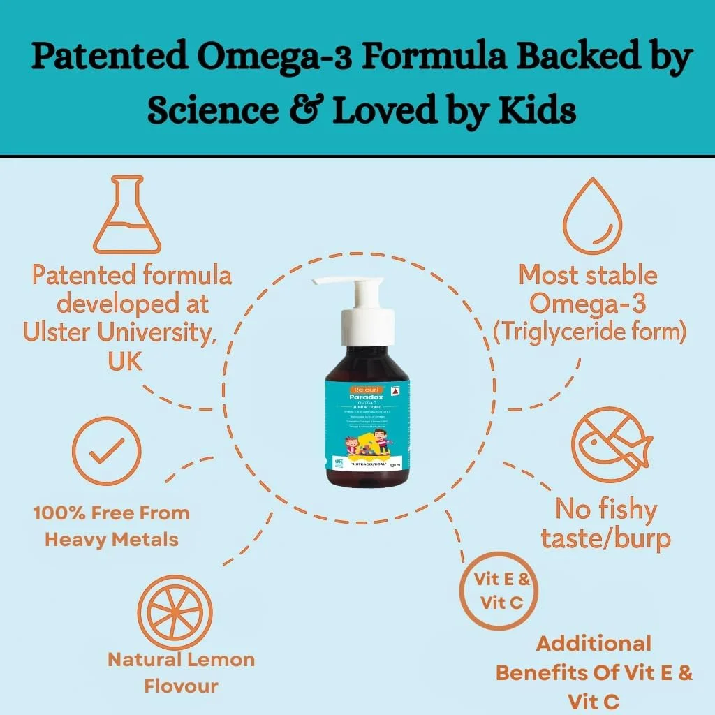 مایع امگا 3 جونیور Reicuri Paradox | روغن ماهی به همراه ویتامین D3، روغن زیتون بکر، روغن لیمو. فرمول منحصر به فرد توسعه یافته در انگلستان، ایمن برای کودکان. بدون طعم، امگا 3 برای سلامت کلی و رشد بدن مایع امگا 3 جونیور Reicuri Paradox | روغن ماهی به همراه ویتامین D3، روغن زیتون بکر، روغن لیمو. فرمول منحصر به فرد توسعه یافته در انگلستان، ایمن برای کودکان. بدون طعم، امگا 3 برای سلامت کلی و رشد بدن