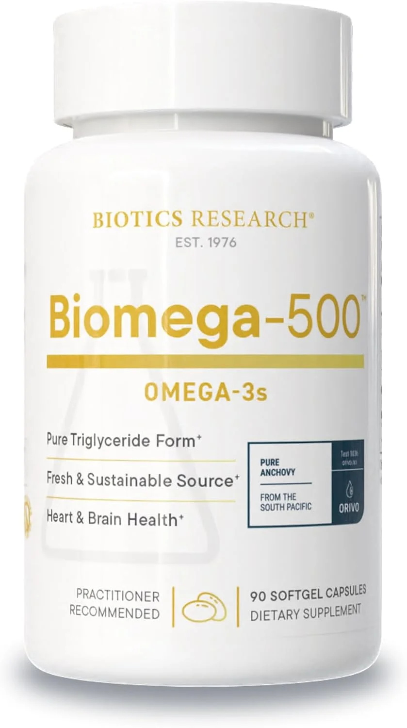 مکمل روغن ماهی امگا 3 Biotics Research Biomega 500، روغن ماهی بسیار غلیظ با EPA/DHA، اسیدهای چرب امگا 3، پشتیبانی از سیستم ایمنی و قلب و عروق، 90 سافت ژل مکمل روغن ماهی امگا 3 Biotics Research Biomega 500، روغن ماهی بسیار غلیظ با EPA/DHA، اسیدهای چرب امگا 3، پشتیبانی از سیستم ایمنی و قلب و عروق، 90 سافت ژل