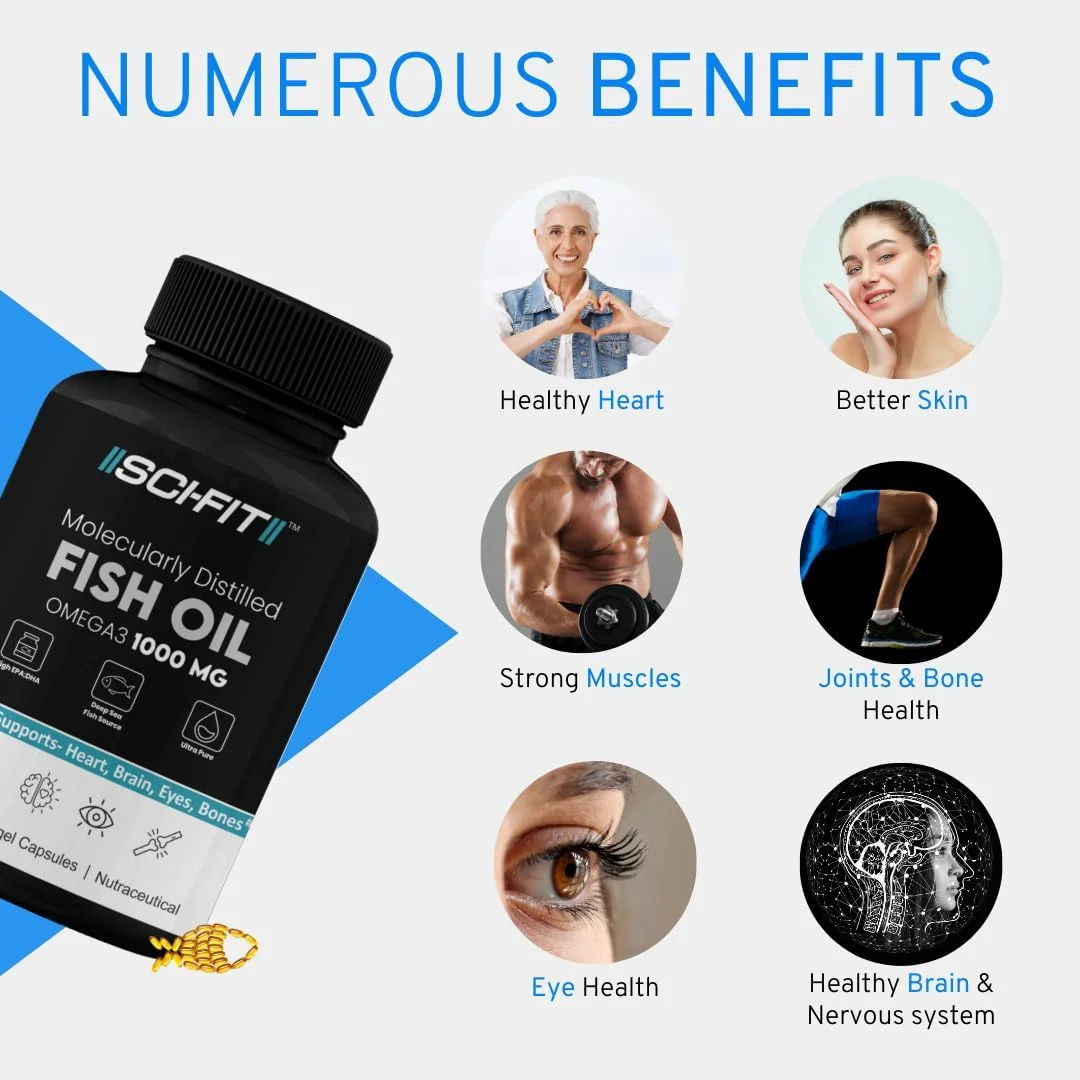روغن ماهی امگا 3 SCI-FIT، 1000 میلی گرم، با قدرت بالا (60 سافت ژل) برای سلامت قلب، مغز، مفاصل و استخوان ها، سلامت چشم و پوست | 180 میلی گرم EPA و 120 میلی گرم DHA روغن ماهی امگا 3 SCI-FIT، 1000 میلی گرم، با قدرت بالا (60 سافت ژل) برای سلامت قلب، مغز، مفاصل و استخوان ها، سلامت چشم و پوست | 180 میلی گرم EPA و 120 میلی گرم DHA