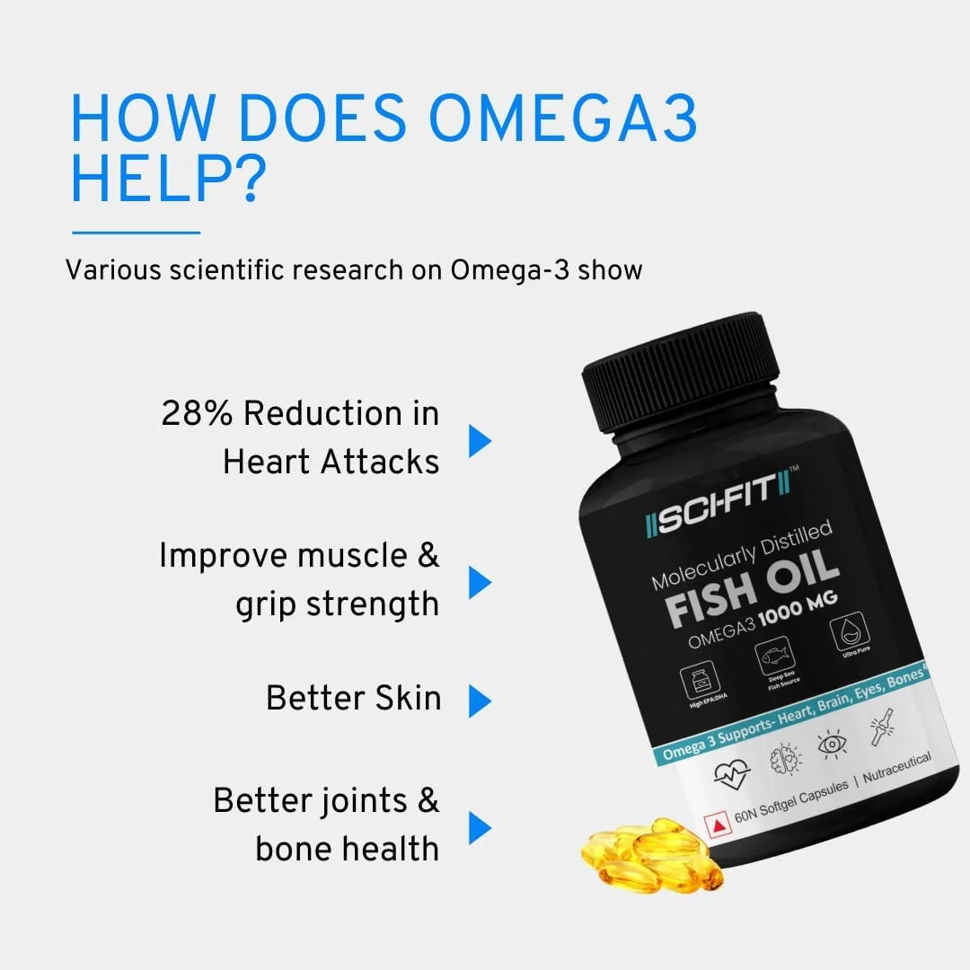 روغن ماهی امگا 3 SCI-FIT، 1000 میلی گرم، با قدرت بالا (60 سافت ژل) برای سلامت قلب، مغز، مفاصل و استخوان ها، سلامت چشم و پوست | 180 میلی گرم EPA و 120 میلی گرم DHA روغن ماهی امگا 3 SCI-FIT، 1000 میلی گرم، با قدرت بالا (60 سافت ژل) برای سلامت قلب، مغز، مفاصل و استخوان ها، سلامت چشم و پوست | 180 میلی گرم EPA و 120 میلی گرم DHA