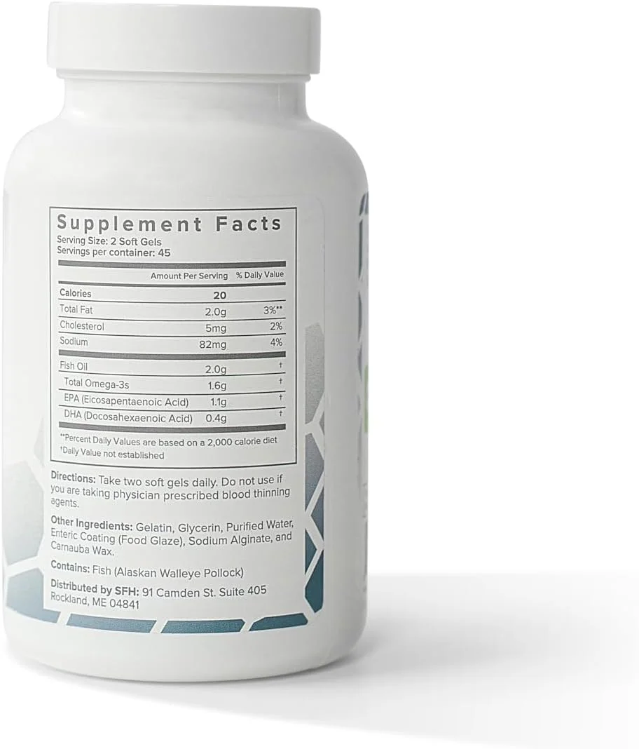 روغن ماهی امگا 3 SFH | امگا 3 با غلظت بالا 3900 میلی گرم | روغن ماهی پولاک آلاسکا با منبع پایدار برای سلامت قلب، مفاصل و مغز (کپسول، 90 عدد)