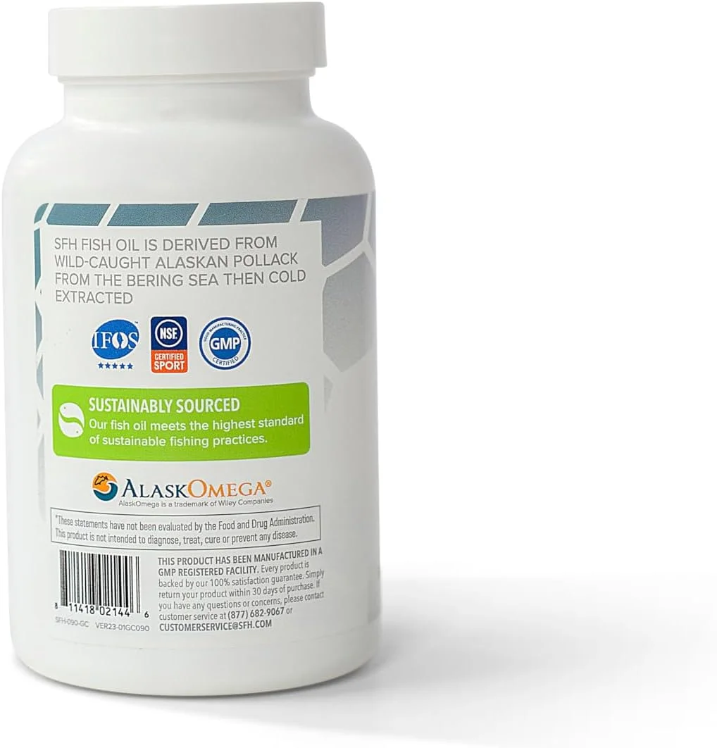 روغن ماهی امگا 3 SFH | امگا 3 با غلظت بالا 3900 میلی گرم | روغن ماهی پولاک آلاسکا با منبع پایدار برای سلامت قلب، مفاصل و مغز (کپسول، 90 عدد)
