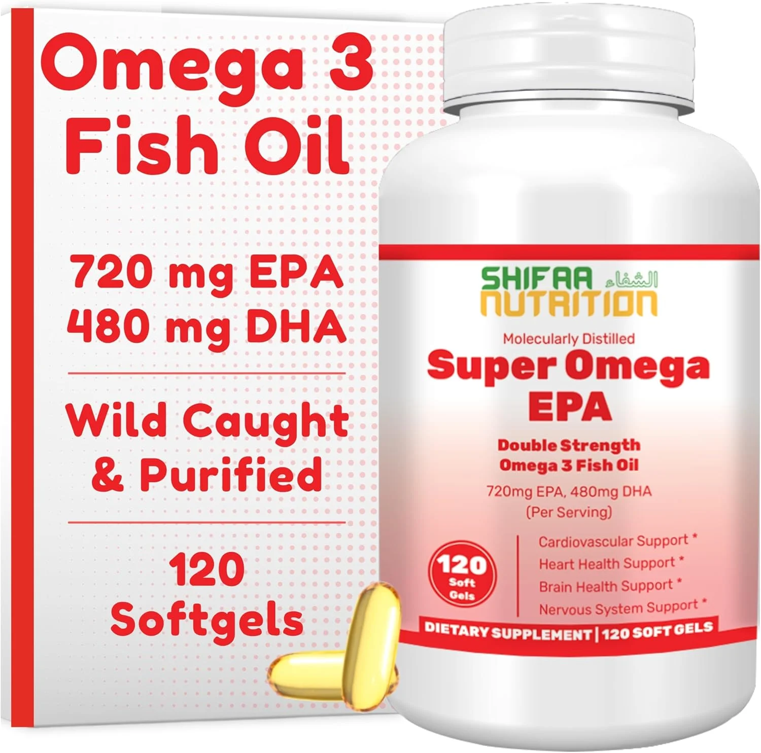 روغن ماهی حلال شیفا نوتریشن با دو برابر قدرت، امگا 3 حلال با 480 میلی گرم DHA، 720 میلی گرم EPA، 2000 میلی گرم روغن ماهی | تامین 2 ماهه | مکمل روغن ماهی برای حمایت از قلب، مغز و مفاصل | ویتامین های حلال روغن ماهی حلال شیفا نوتریشن با دو برابر قدرت، امگا 3 حلال با 480 میلی گرم DHA، 720 میلی گرم EPA، 2000 میلی گرم روغن ماهی | تامین 2 ماهه | مکمل روغن ماهی برای حمایت از قلب، مغز و مفاصل | ویتامین های حلال