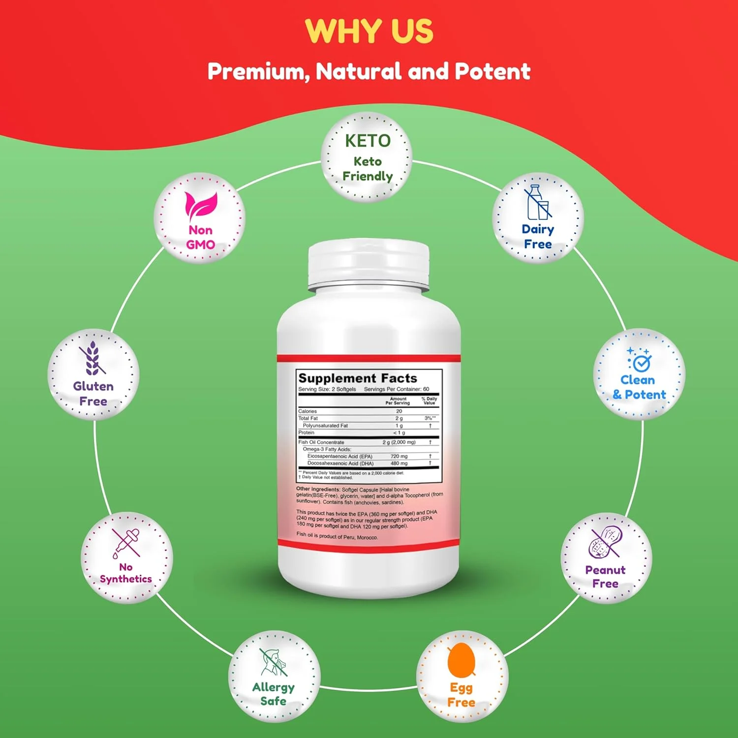 روغن ماهی حلال شیفا نوتریشن با دو برابر قدرت، امگا 3 حلال با 480 میلی گرم DHA، 720 میلی گرم EPA، 2000 میلی گرم روغن ماهی | تامین 2 ماهه | مکمل روغن ماهی برای حمایت از قلب، مغز و مفاصل | ویتامین های حلال روغن ماهی حلال شیفا نوتریشن با دو برابر قدرت، امگا 3 حلال با 480 میلی گرم DHA، 720 میلی گرم EPA، 2000 میلی گرم روغن ماهی | تامین 2 ماهه | مکمل روغن ماهی برای حمایت از قلب، مغز و مفاصل | ویتامین های حلال
