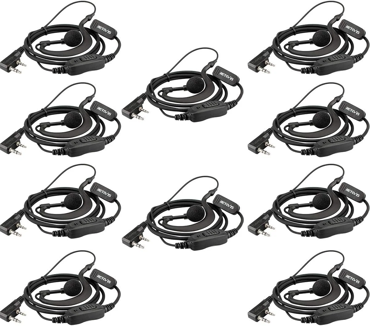 گوشی یک طرفه رادیویی Retevis، هدست رادیویی 2 پین نوع C سازگار با BF-88E eSynic bf-888S Retevis RT24 RT27 RT28 H777 RT619 Kenwood Proster Radioddity، هدست واکی تاکی با میکروفون (10 عدد)