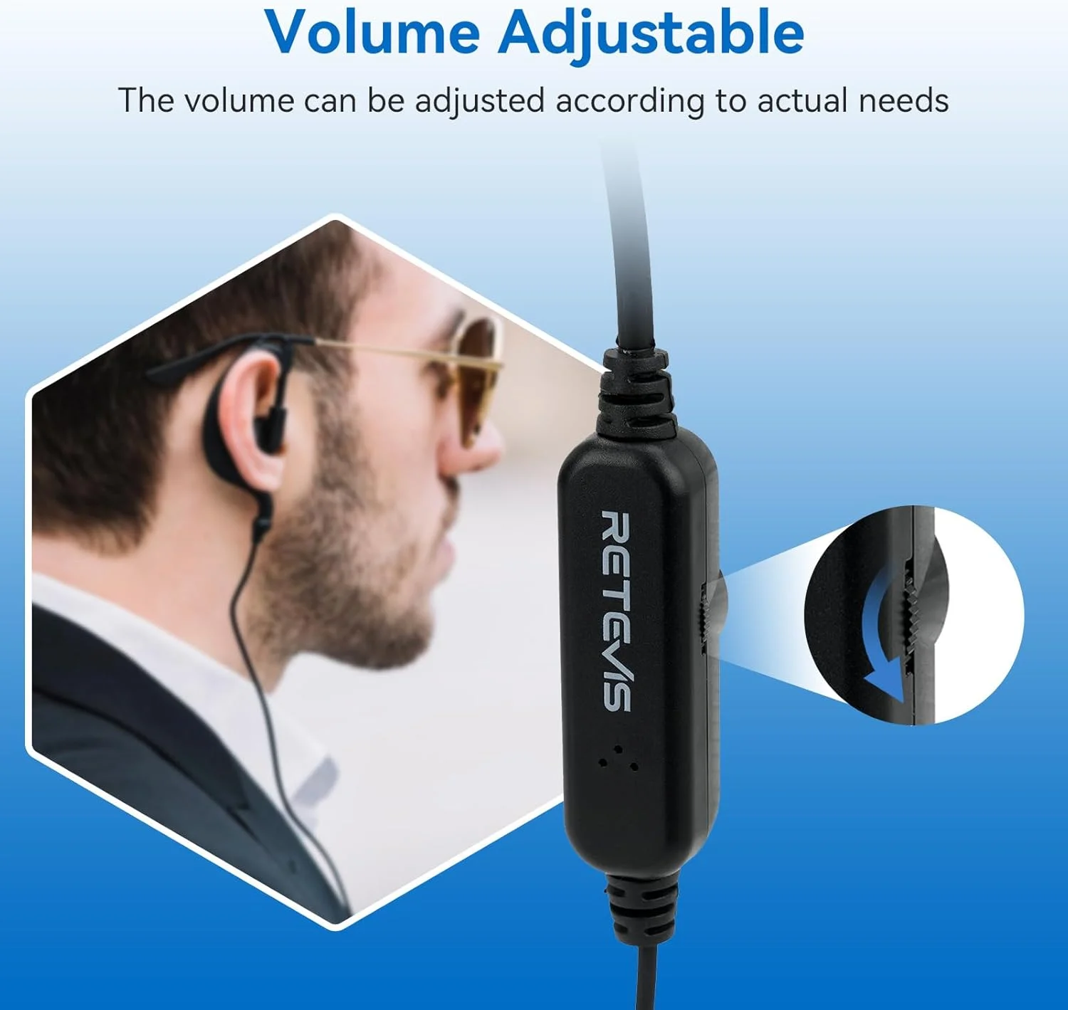 گوشی یک طرفه رادیویی Retevis با قابلیت تنظیم صدا، سازگار با رادیوهای دو طرفه RT22 RT21 H-777 RT68، گوشی قلاب C شکل با لوله فنری، هدست واکی تاکی با میکروفون (بسته 20 عددی)