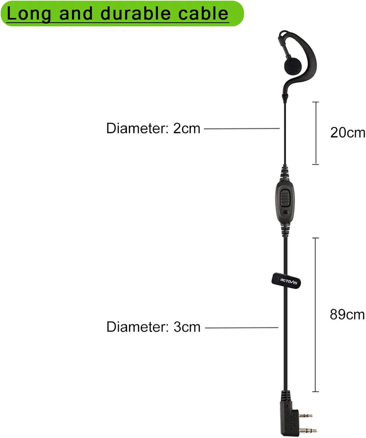 گوشی یک طرفه رادیویی Retevis، هدست رادیویی 2 پین نوع C سازگار با BF-88E eSynic bf-888S Retevis RT24 RT27 RT28 H777 RT619 Kenwood Proster Radioddity، هدست واکی تاکی با میکروفون (10 عدد)