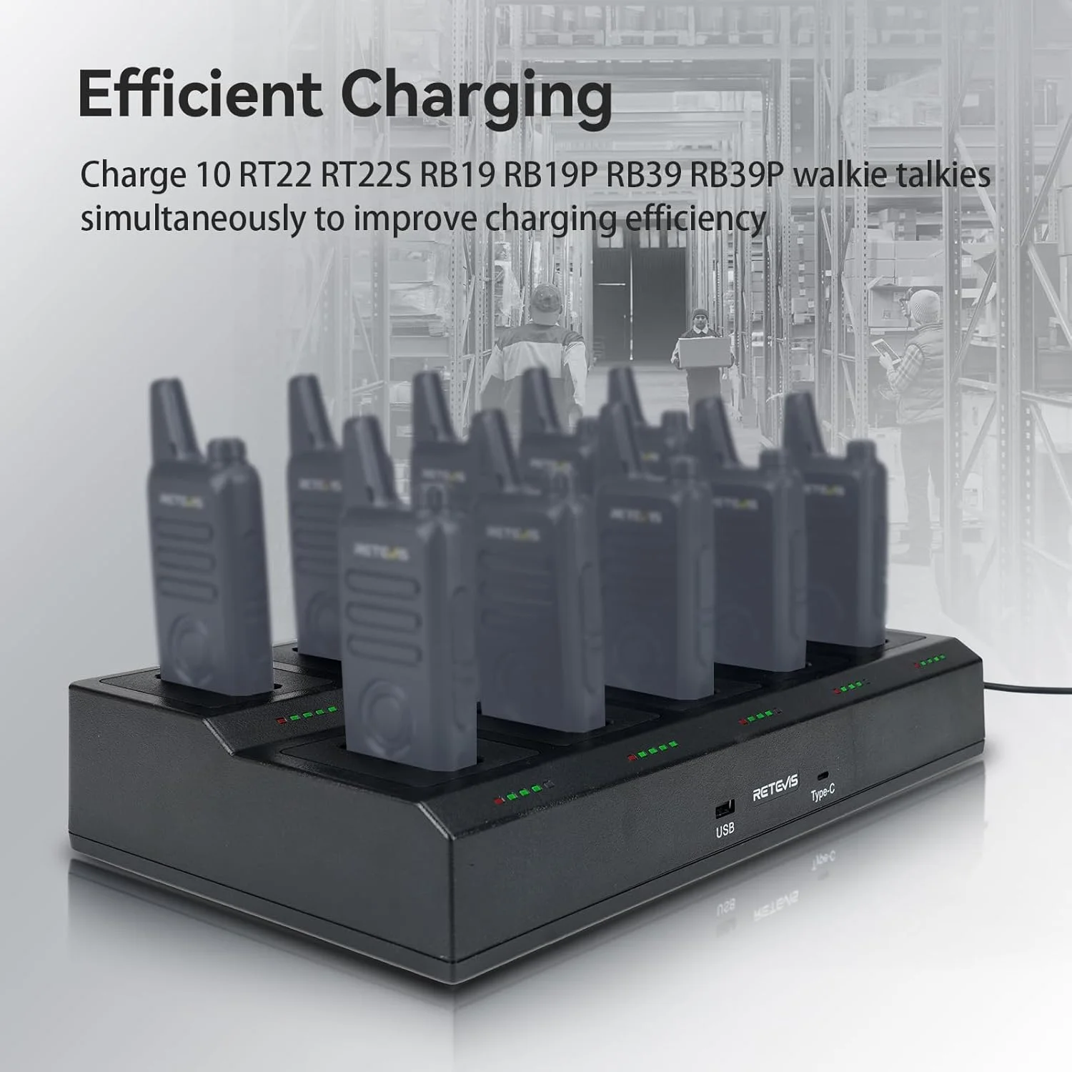 شارژر واکی تاکی 10 تایی Retevis RT22، شارژر چندگانه ده تایی، برای واکی تاکی و باتری Retevis RT22 RT22S RB19 RB19P RB39 RB39P، دارای 5 نشانگر LED، آداپتور AC/DC، پایه قابل تعویض (1 عدد)
