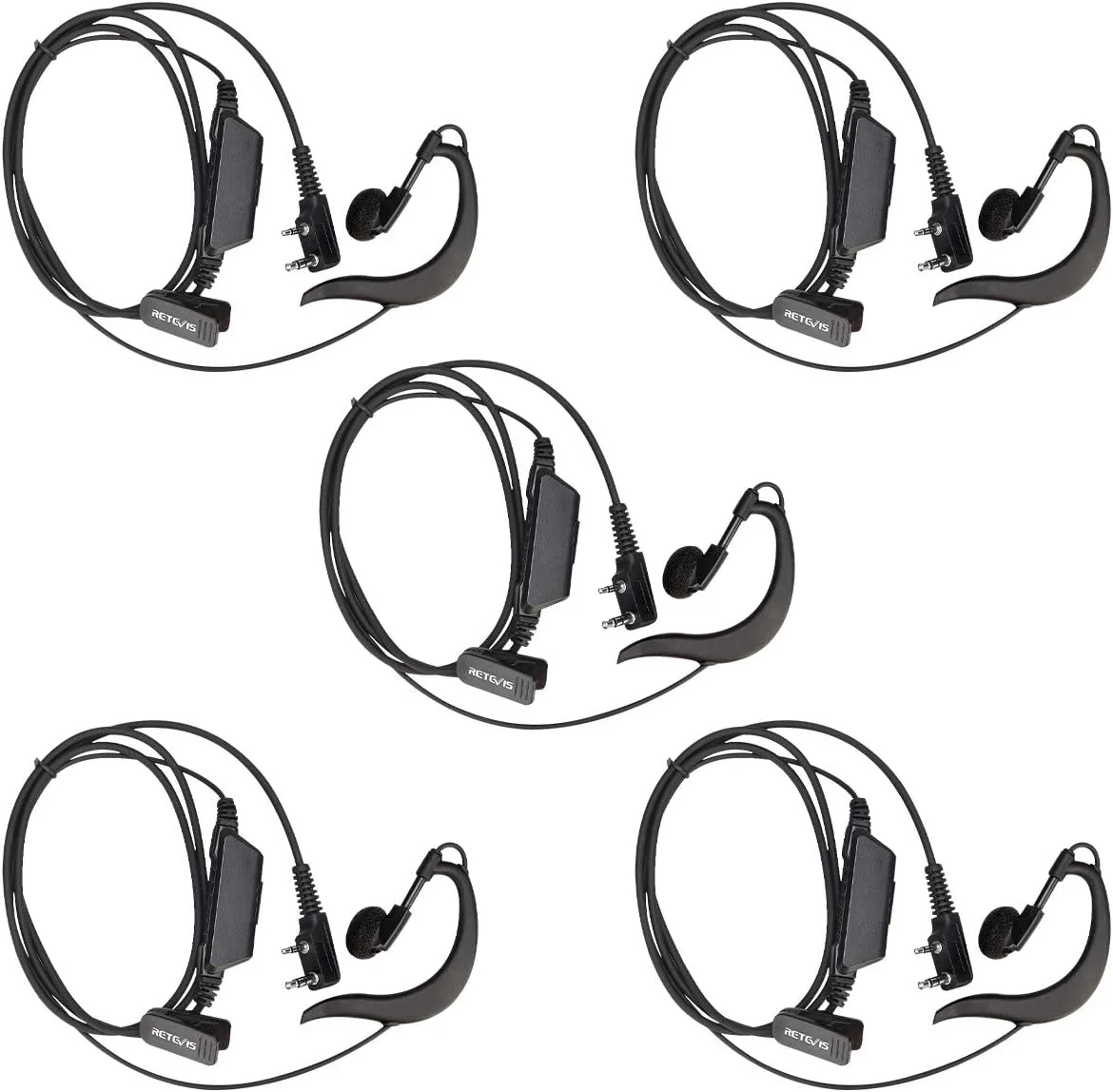 هدست رادیویی Retevis RT18 با میکروفون، گیره گوشی G شکل، سازگار با رادیوهای دو طرفه Pxton Baofeng BF-888S BF-T26 Kenwood (بسته 5 عددی)