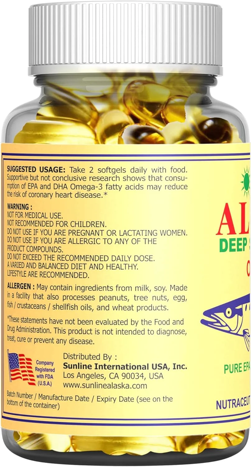 روغن ماهی امگا 3 آلاسکا سان لاین | روغن ماهی اعماق دریا | 1000 میلی گرم، 100 سافت ژل