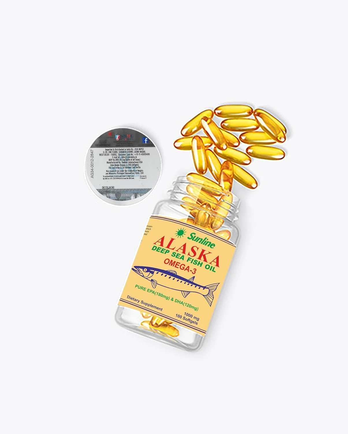 روغن ماهی امگا 3 آلاسکا سان لاین | روغن ماهی اعماق دریا | 1000 میلی گرم، 100 سافت ژل