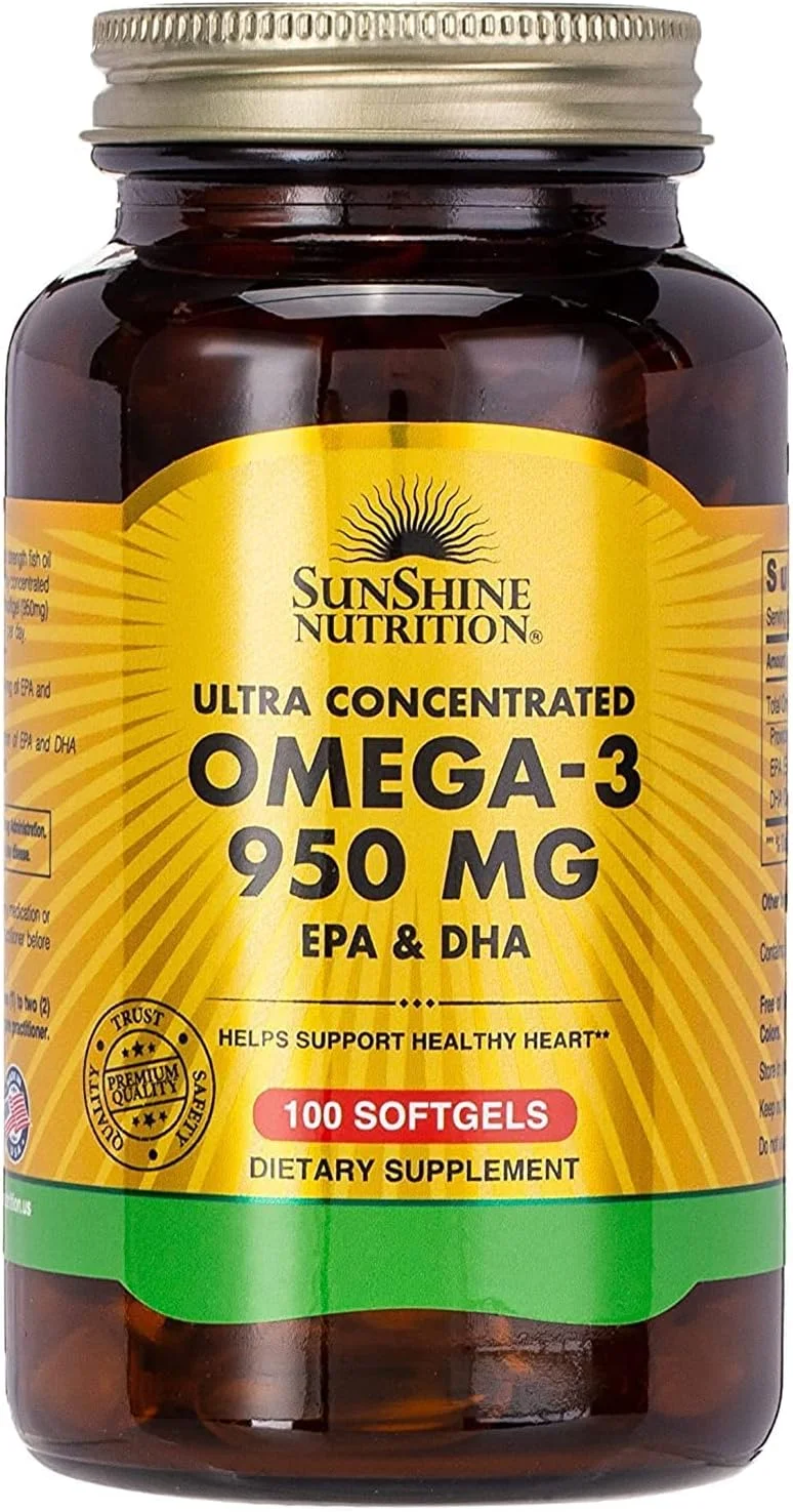 سان شاین نوتریشن امگا 3 فوق غلیظ 950 میلی گرم EPA و DHA، 100 سافت ژل | کمک به حفظ سلامت قلب | بدون گلوتن