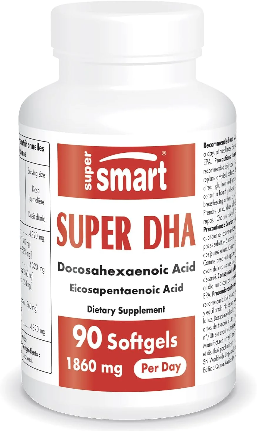 سوپراسمارت - سوپر DHA 1860 میلی گرم در روز - روغن ماهی حاوی اسیدهای چرب امگا 3 - پشتیبانی از سلامت مغز و قلب | غیر GMO و بدون گلوتن - 90 سافت ژل سوپراسمارت - سوپر DHA 1860 میلی گرم در روز - روغن ماهی حاوی اسیدهای چرب امگا 3 - پشتیبانی از سلامت مغز و قلب | غیر GMO و بدون گلوتن - 90 سافت ژل