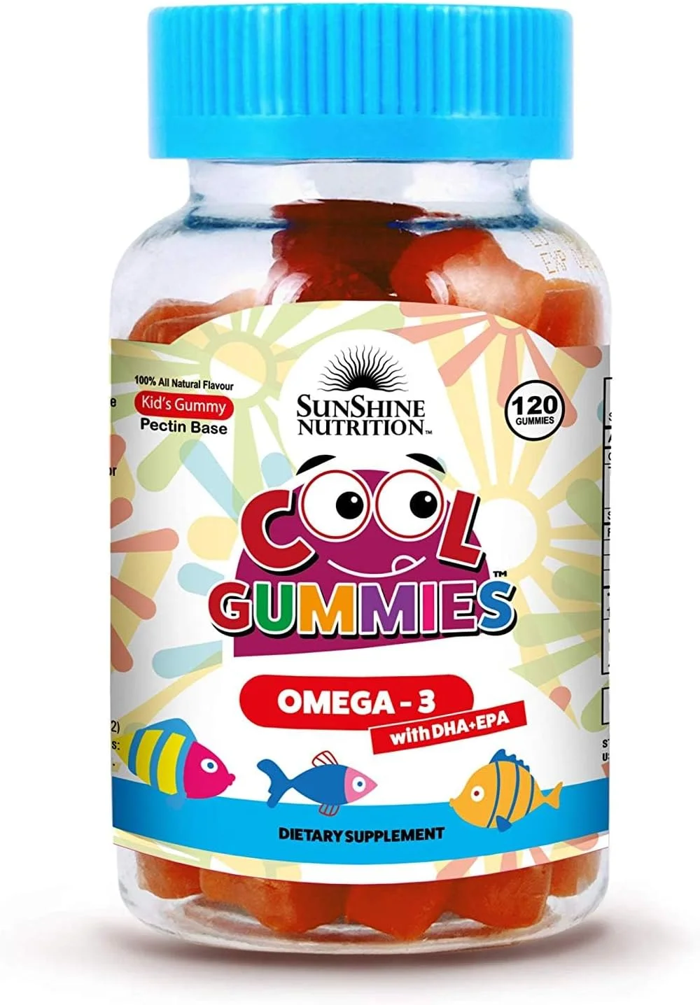 پاستیل امگا 3 سان شاین نوتریشن با DHA-EPA، 120 عدد، طعم 100% طبیعی، بدون گلوتن، مخصوص کودکان