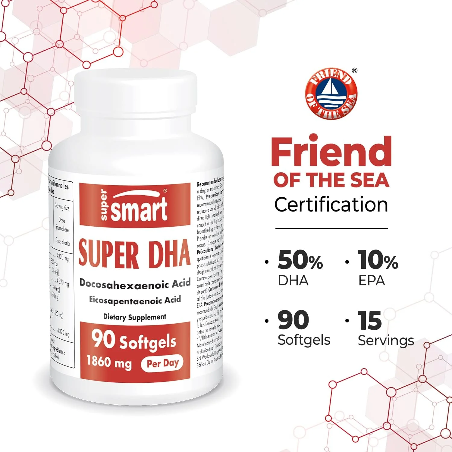 سوپراسمارت - سوپر DHA 1860 میلی گرم در روز - روغن ماهی حاوی اسیدهای چرب امگا 3 - پشتیبانی از سلامت مغز و قلب | غیر GMO و بدون گلوتن - 90 سافت ژل